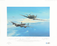 WWII RAF Battle of Britain Multi Signed 'Close Support' Richard Taylor 13.5x16.5 Lithograph (AIV) LE 300 x 3 RAF Pilots at PristineAuction.com