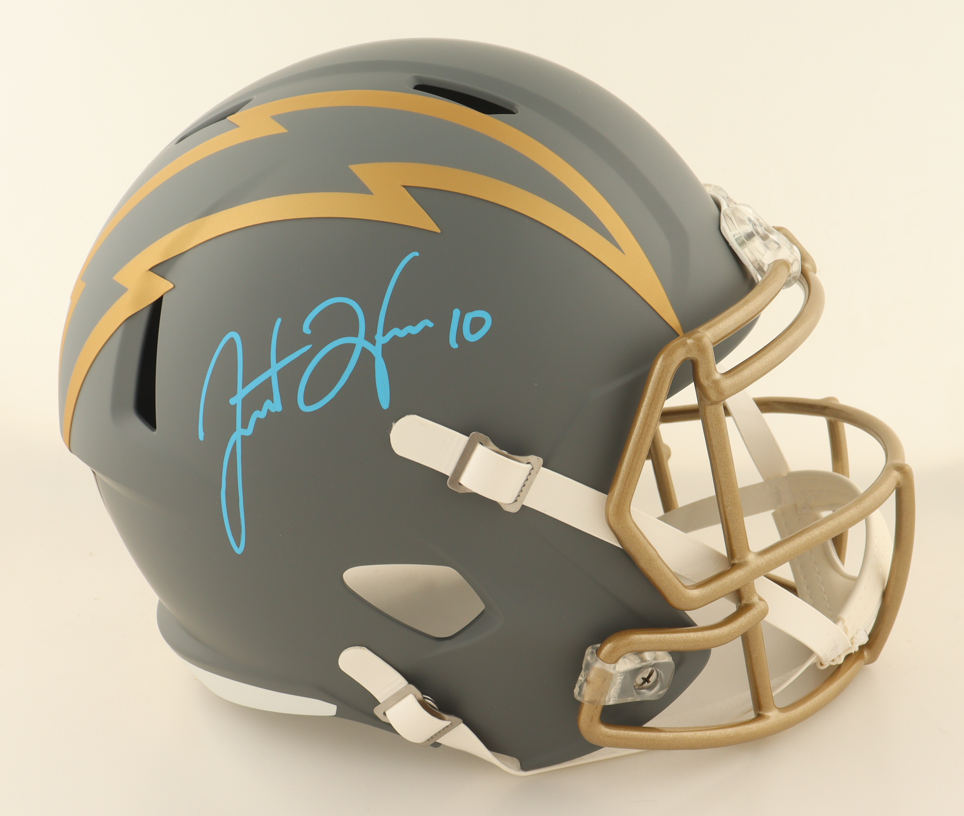 Justin Herbert Signed Chargers Full-Size Slate Alternate Speed Helmet (Fanatics) at PristineAuction.com Justin Herbert Signed Chargers Full-Size Slate Alternate Speed Helmet (Fanatics) at PristineAuction.com