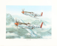 Chuck Yeager & CE Bud Anderson Dual Signed "Double Trouble" Lithograph (AIV) WWII 357th FG Aces at PristineAuction.com