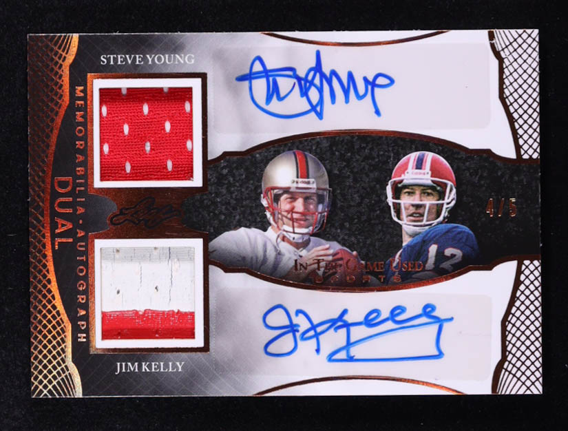 Steve Young / Jim Kelly 2024 Leaf In The Game Used Dual Autographs Bronze #IGDA7 #4/5 at PristineAuction.com Steve Young / Jim Kelly 2024 Leaf In The Game Used Dual Autographs Bronze #IGDA7 #4/5 at PristineAuction.com