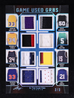 Kareem Abdul-Jabbar/Shaquille O&rsquo;Neal/Hakeem Olajuwon/Patrick Ewing/David Robinson/Bill Walton/Nikola Jokic/Joel Embiid 2024 Leaf In The Game Used Gr8s Platinum Blue #GUG1 #3/3 at PristineAuction.com