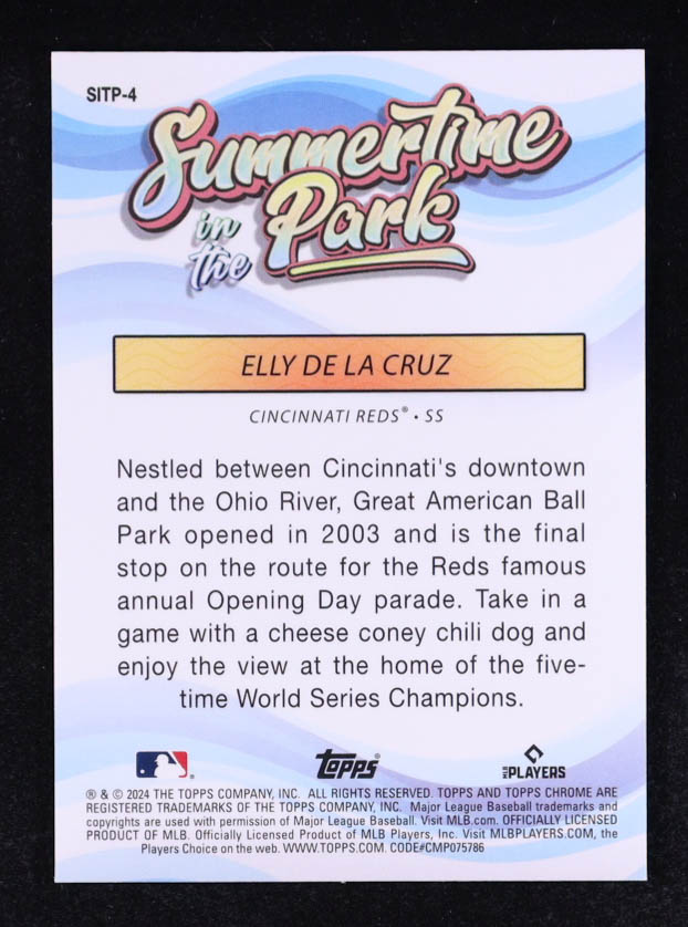 Elly De La Cruz 2024 Topps Chrome Summertime in the Park #SITP-4 RC at PristineAuction.com Elly De La Cruz 2024 Topps Chrome Summertime in the Park #SITP-4 RC at PristineAuction.com