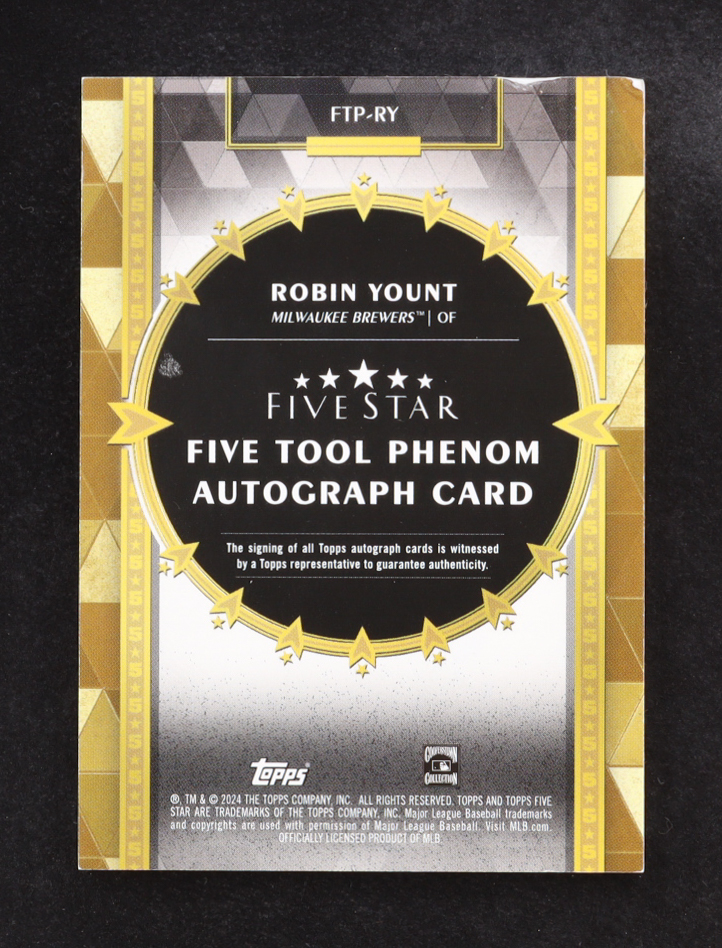 Robin Yount 2024 Topps Five Star Five Tool Phenom Autographs #FTPRY #11/25 at PristineAuction.com Robin Yount 2024 Topps Five Star Five Tool Phenom Autographs #FTPRY #11/25 at PristineAuction.com