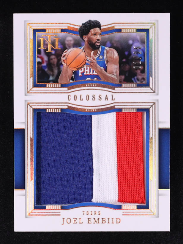 Joel Embiid 2023-24 Panini National Treasures Colossal Materials Prime #9 #01/25 at PristineAuction.com Joel Embiid 2023-24 Panini National Treasures Colossal Materials Prime #9 #01/25 at PristineAuction.com