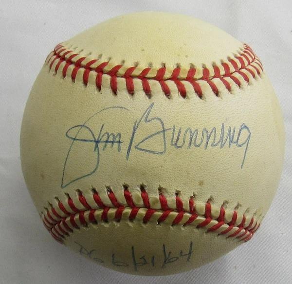 Jim Bunning Signed ONL Baseball Inscribed "PG 6/21/64" (JSA) at PristineAuction.com Jim Bunning Signed ONL Baseball Inscribed "PG 6/21/64" (JSA) at PristineAuction.com