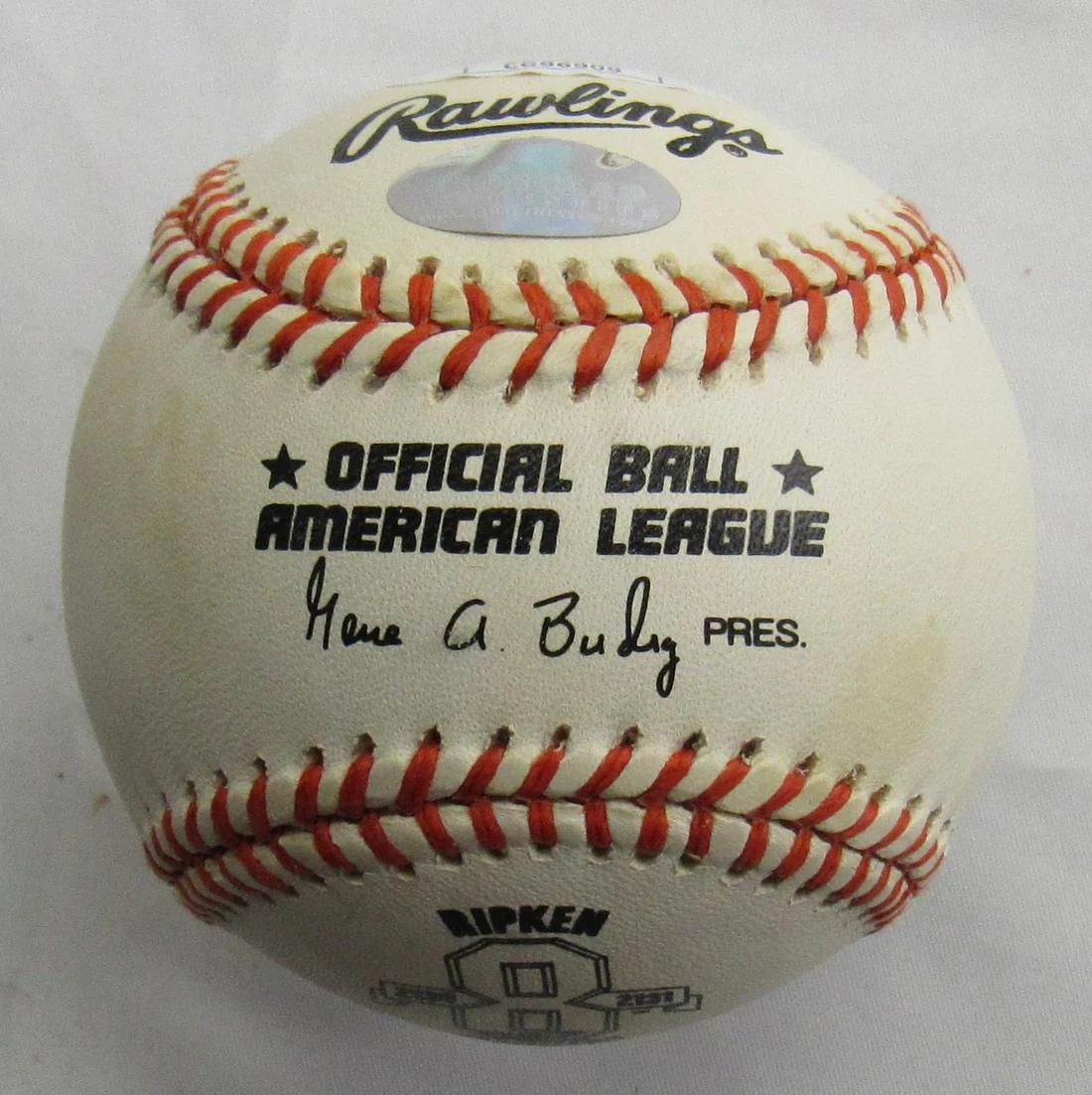 Cal Ripken Jr. Signed ONL Commemorative Logo Baseball Inscribed "2131 CG" (JSA) at PristineAuction.com Cal Ripken Jr. Signed ONL Commemorative Logo Baseball Inscribed "2131 CG" (JSA) at PristineAuction.com