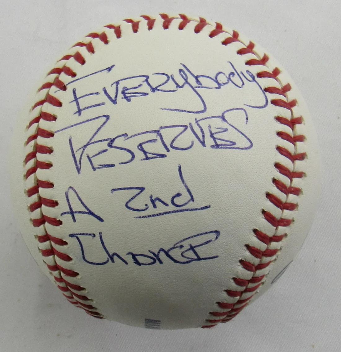 Darryl Strawberry & Jason Giambi Signed OML Baseball Inscribed "Everybody Deserves A 2nd Chance" (JSA) at PristineAuction.com Darryl Strawberry & Jason Giambi Signed OML Baseball Inscribed "Everybody Deserves A 2nd Chance" (JSA) at PristineAuction.com