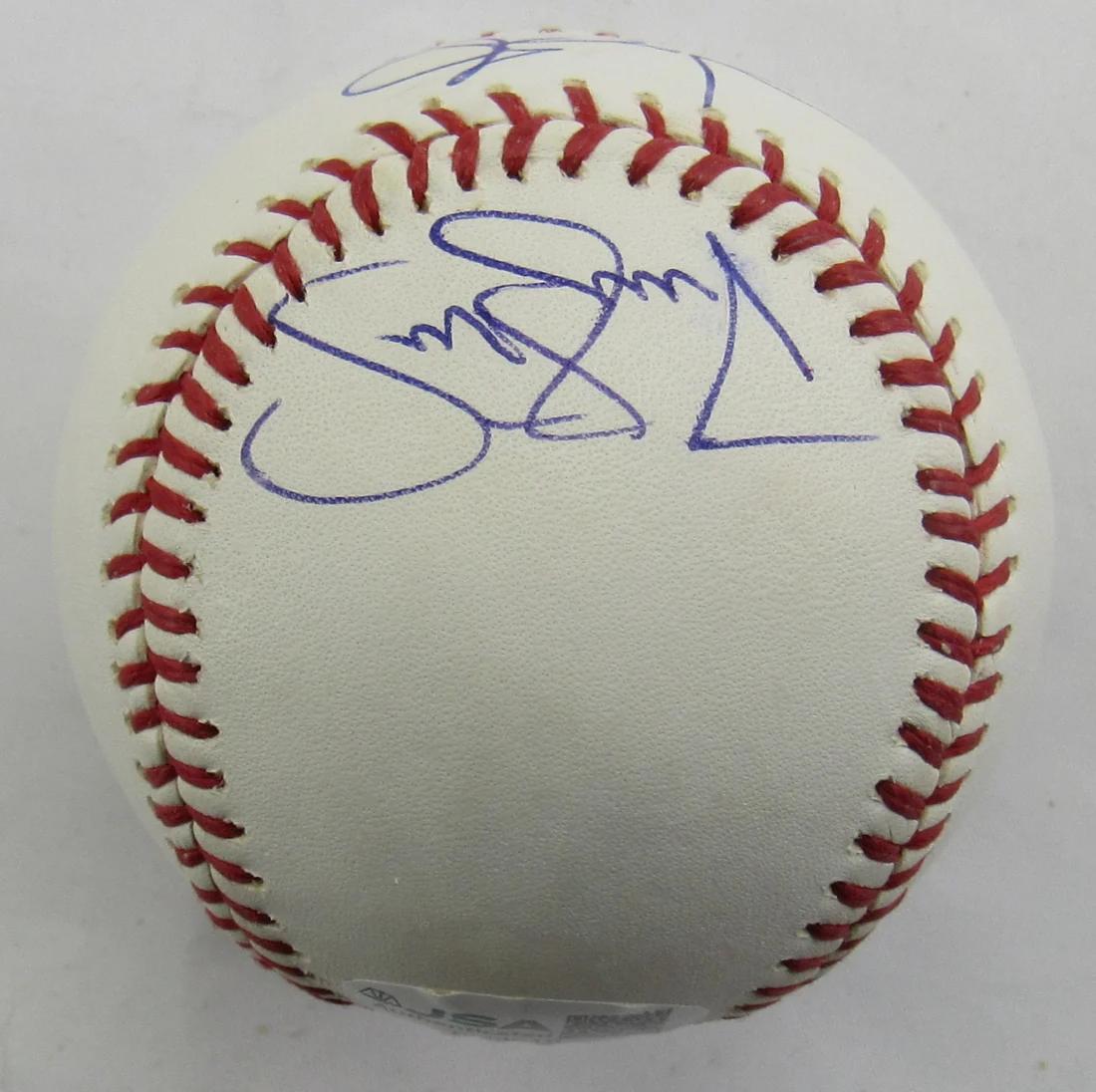 Darryl Strawberry & Jason Giambi Signed OML Baseball Inscribed "Everybody Deserves A 2nd Chance" (JSA) at PristineAuction.com Darryl Strawberry & Jason Giambi Signed OML Baseball Inscribed "Everybody Deserves A 2nd Chance" (JSA) at PristineAuction.com