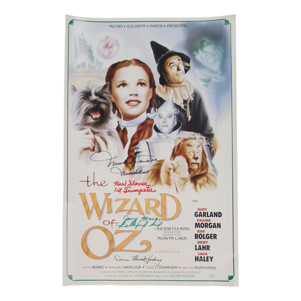 "The Wizard of Oz" 16x24 Poster Cast-Signed by (4) with Mickey Carroll, Jerry Maren, Karl Slover, & Donna Stewart Hardway with Inscriptions (JSA) at PristineAuction.com