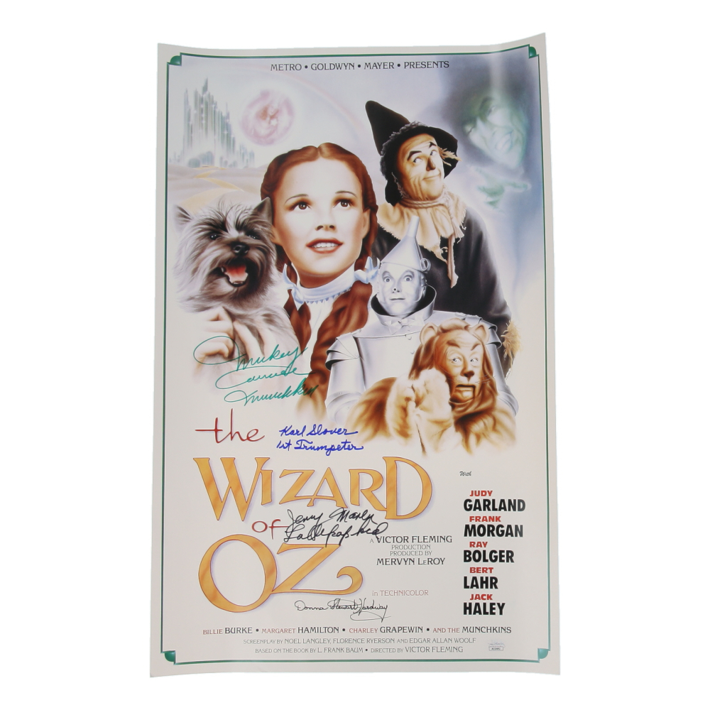 "The Wizard of Oz" 16x24 Poster Cast-Signed by (4) with Mickey Carroll, Jerry Maren, Karl Slover, & Donna Stewart Hardway with Inscriptions (JSA) at PristineAuction.com