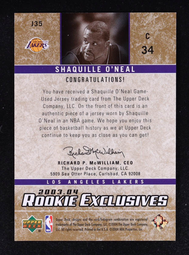 Shaquille O'Neal 2003-04 Upper Deck Rookie Exclusives Jerseys Variation #J35 at PristineAuction.com Shaquille O'Neal 2003-04 Upper Deck Rookie Exclusives Jerseys Variation #J35 at PristineAuction.com