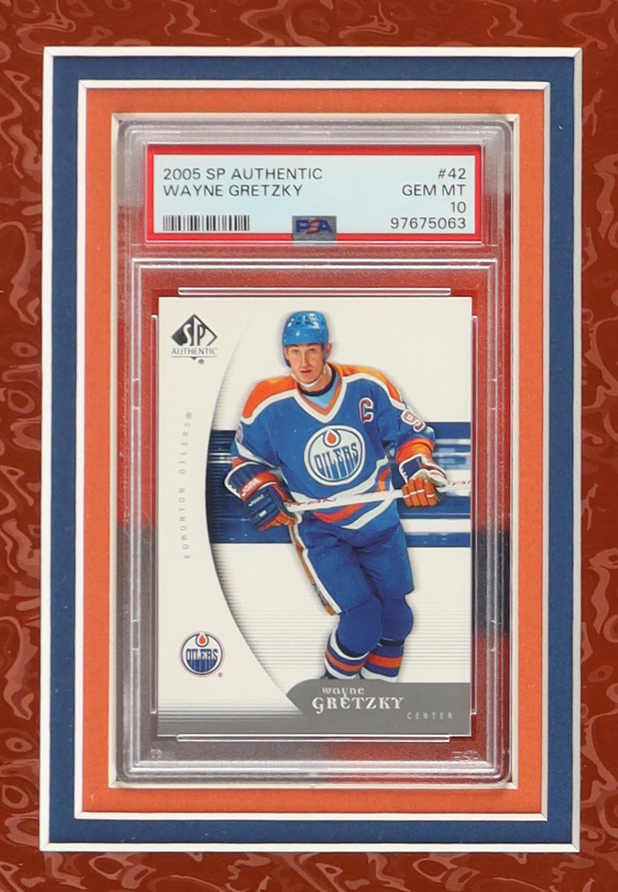 Wayne Gretzky Signed Oilers Custom Framed Jersey with LED Display & (2) PSA 10 Graded Cards (JSA) at PristineAuction.com Wayne Gretzky Signed Oilers Custom Framed Jersey with LED Display & (2) PSA 10 Graded Cards (JSA) at PristineAuction.com