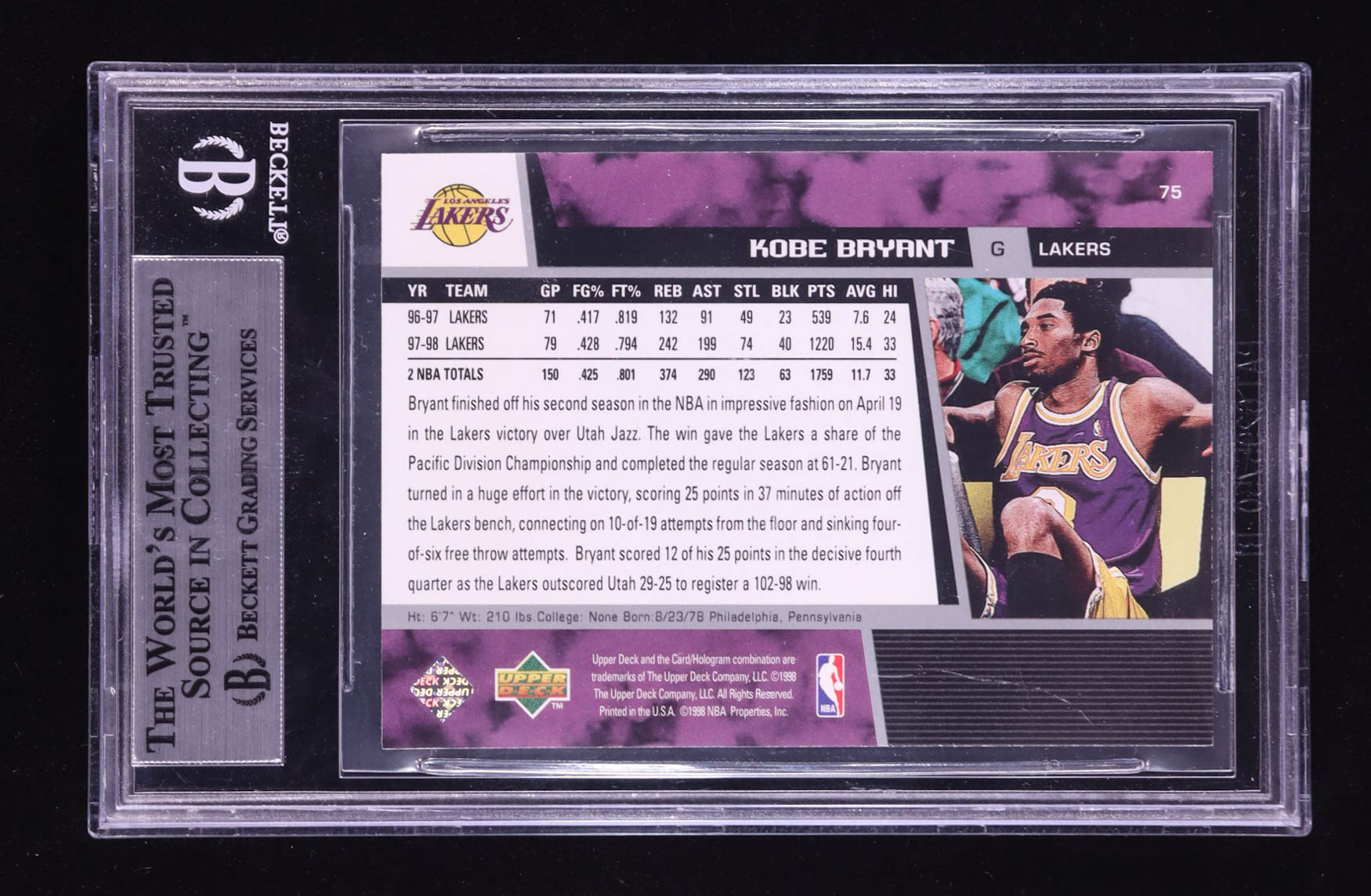 Kobe Bryant 1998-99 Upper Deck #75 (BGS 9) at PristineAuction.com Kobe Bryant 1998-99 Upper Deck #75 (BGS 9) at PristineAuction.com