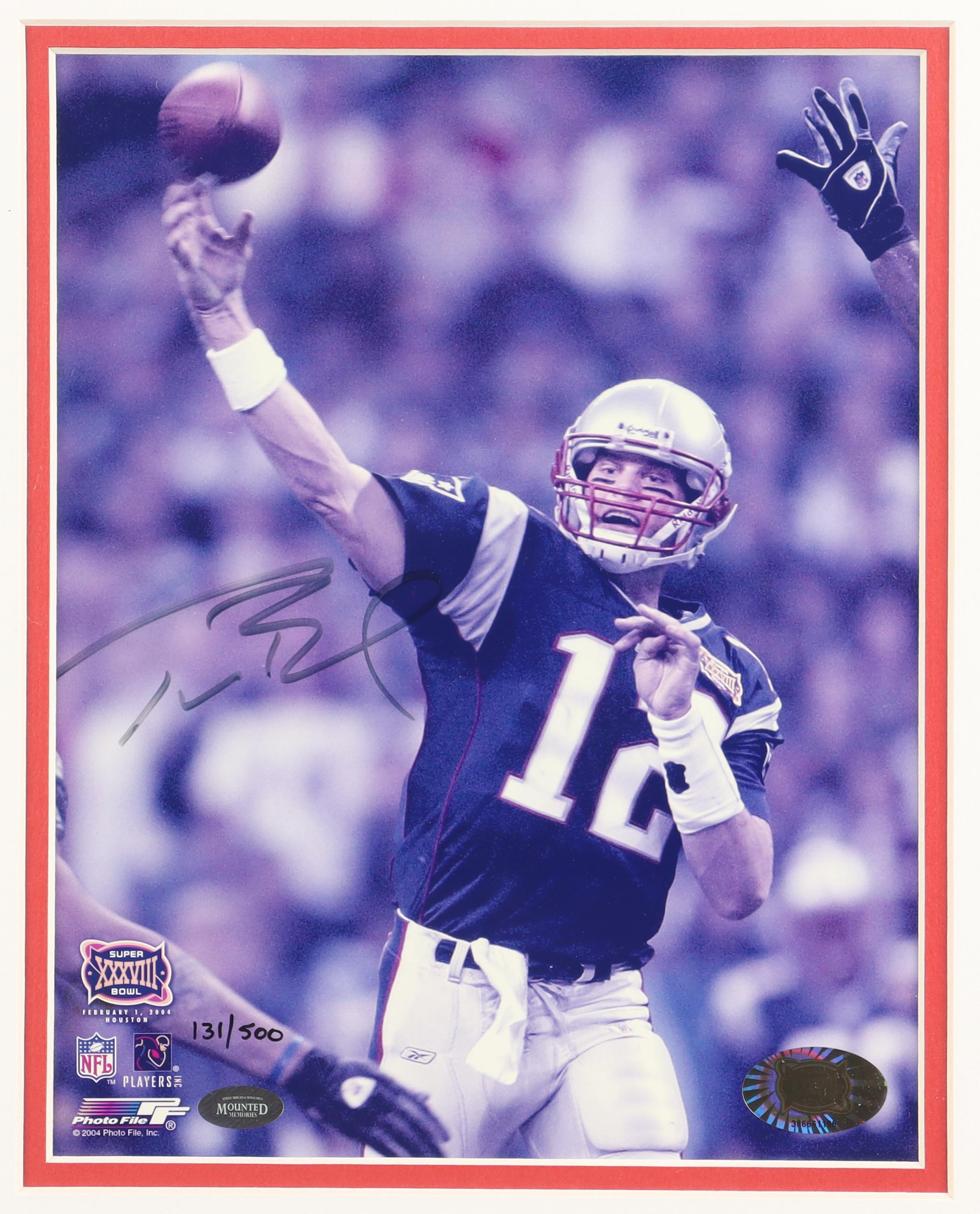 Tom Brady Signed LE Patriots Custom Framed Photo Display #131/500 (GOAT & Mounted Memories) at PristineAuction.com Tom Brady Signed LE Patriots Custom Framed Photo Display #131/500 (GOAT & Mounted Memories) at PristineAuction.com