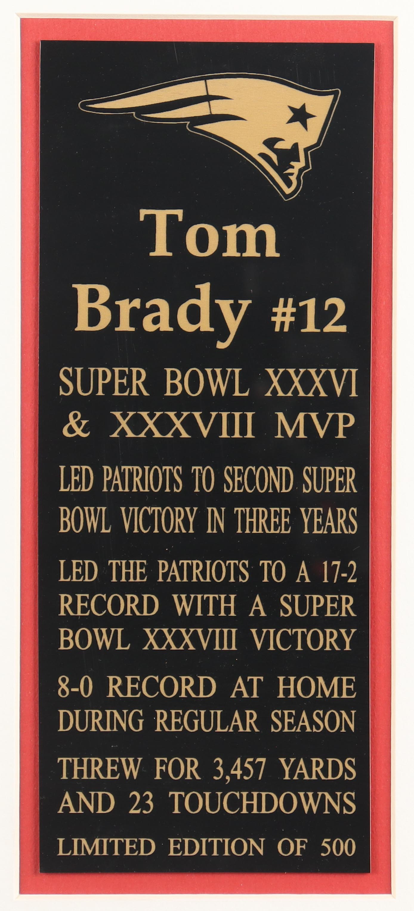 Tom Brady Signed LE Patriots Custom Framed Photo Display #131/500 (GOAT & Mounted Memories) at PristineAuction.com Tom Brady Signed LE Patriots Custom Framed Photo Display #131/500 (GOAT & Mounted Memories) at PristineAuction.com