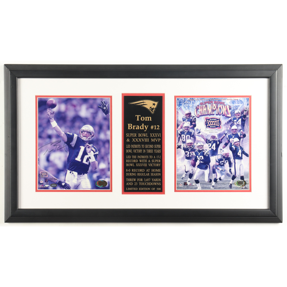 Tom Brady Signed LE Patriots Custom Framed Photo Display #131/500 (GOAT & Mounted Memories) at PristineAuction.com