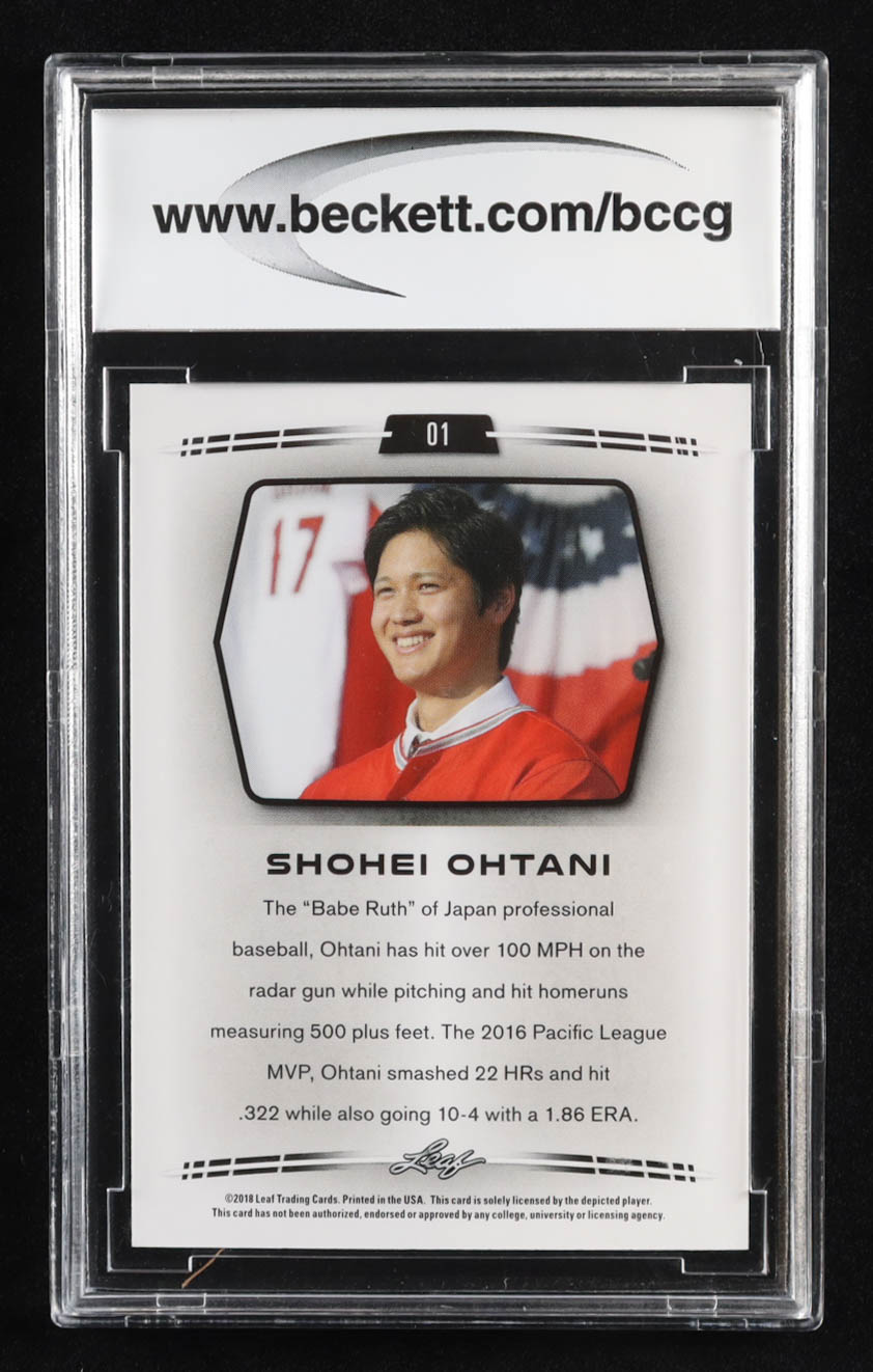 Shohei Ohtani 2018 Leaf Ohtani Retail #01 RC (BCCG 10) at PristineAuction.com Shohei Ohtani 2018 Leaf Ohtani Retail #01 RC (BCCG 10) at PristineAuction.com