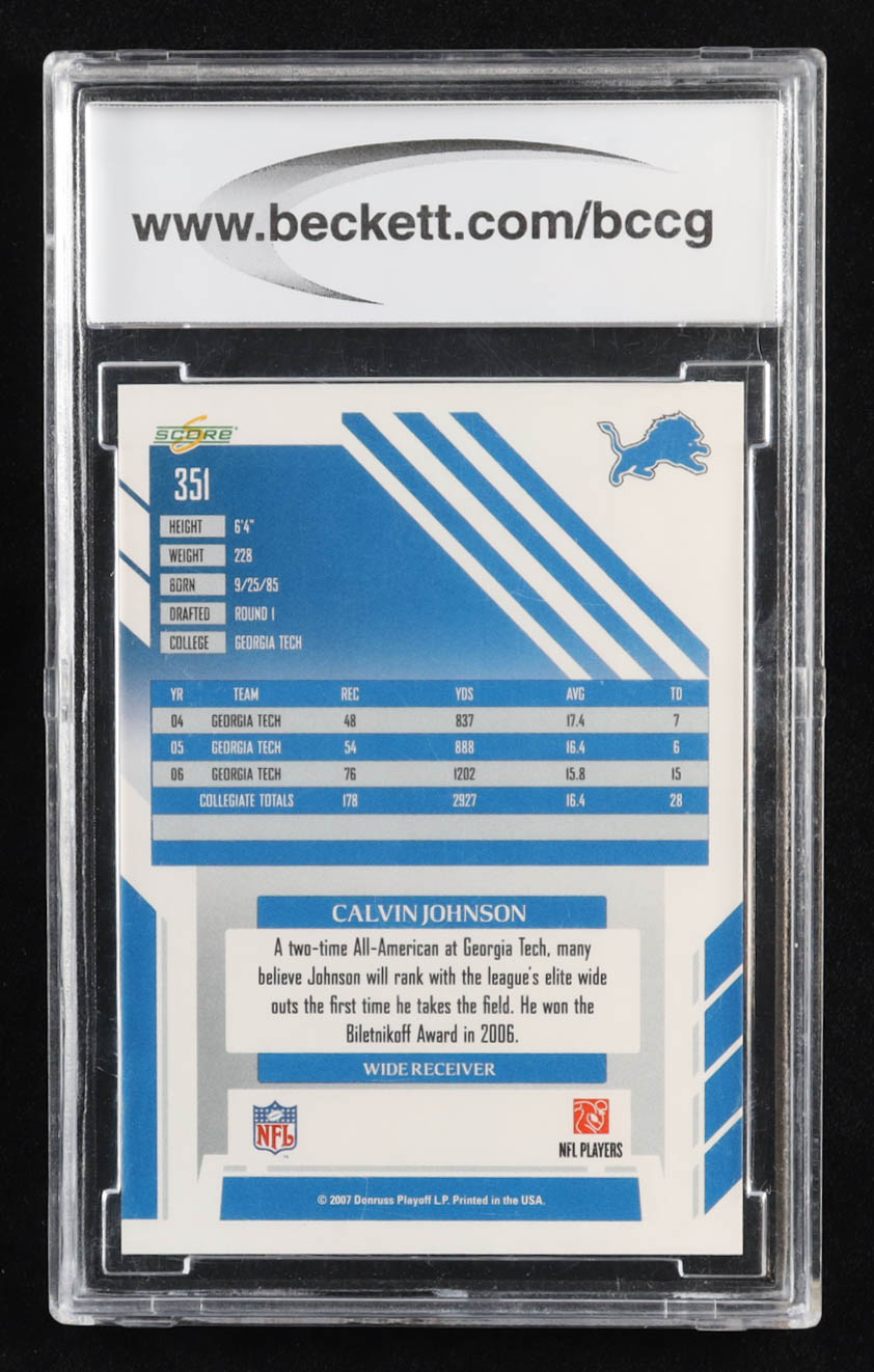 Calvin Johnson 2007 Score #351 RC (BCCG 10) at PristineAuction.com Calvin Johnson 2007 Score #351 RC (BCCG 10) at PristineAuction.com