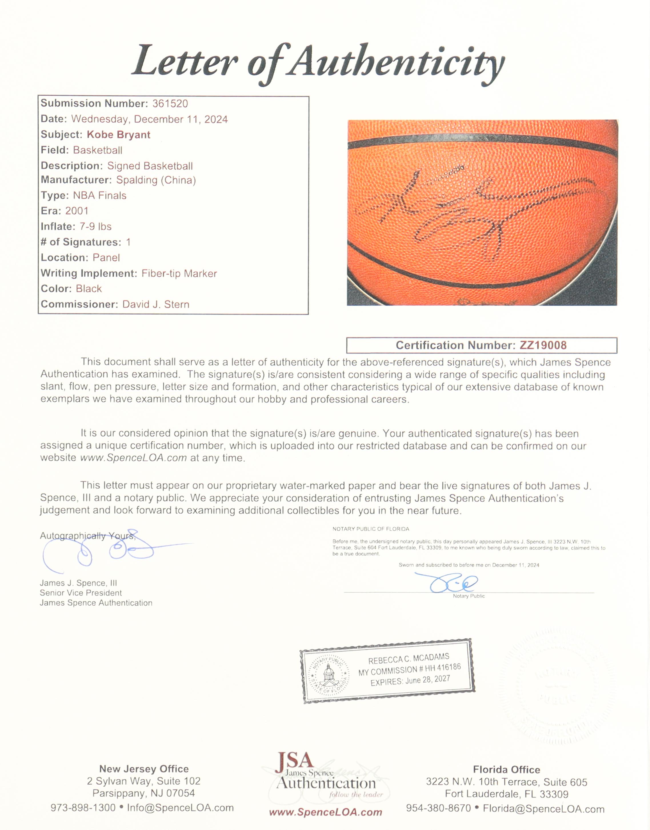 Kobe Bryant Signed 2001 Finals Logo Spalding Official NBA Game Ball (Beckett, JSA & PSA) at PristineAuction.com Kobe Bryant Signed 2001 Finals Logo Spalding Official NBA Game Ball (Beckett, JSA & PSA) at PristineAuction.com