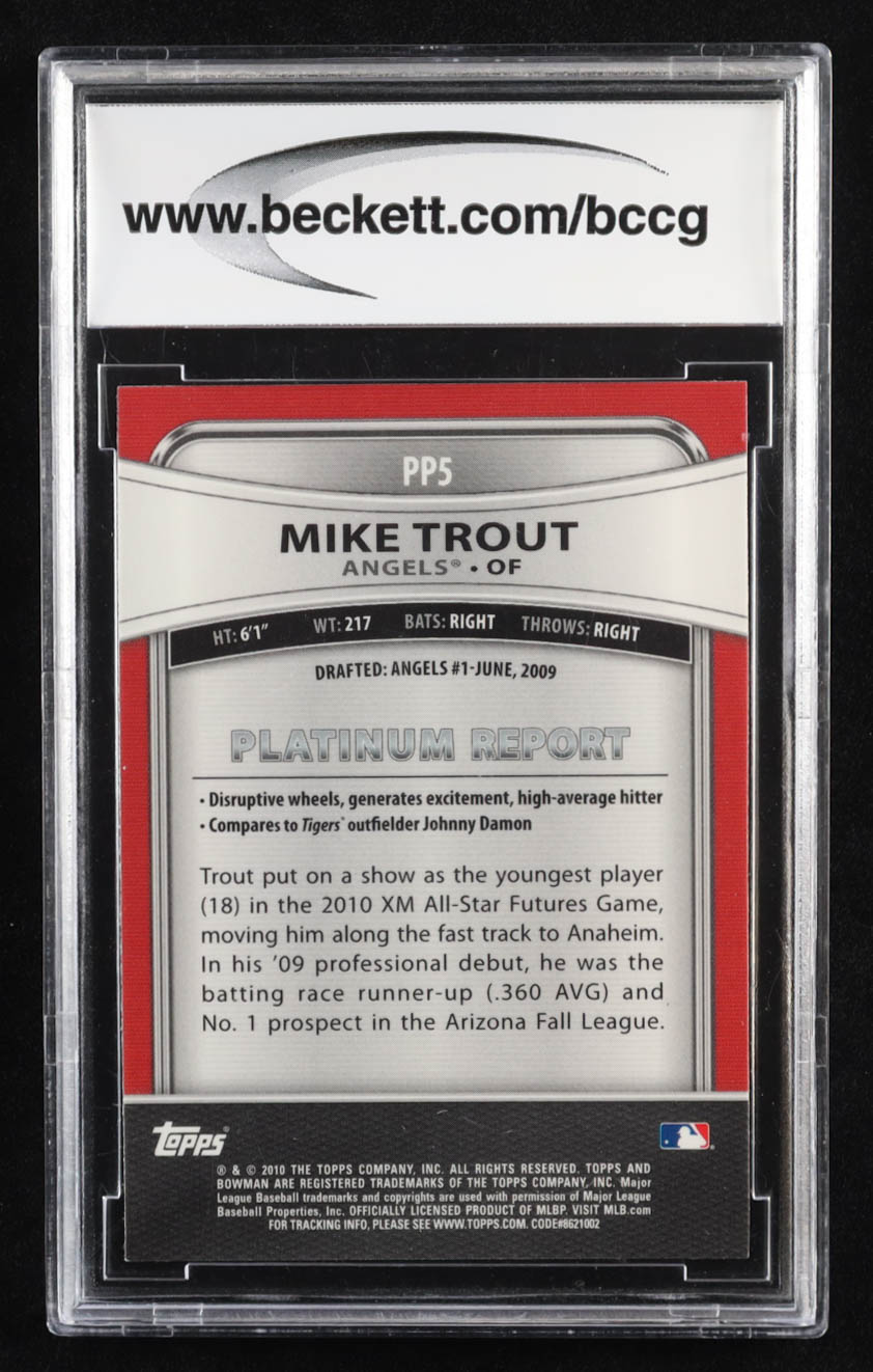 Mike Trout 2010 Bowman Platinum Prospects #PP5 RC (BCCG 10) at PristineAuction.com Mike Trout 2010 Bowman Platinum Prospects #PP5 RC (BCCG 10) at PristineAuction.com