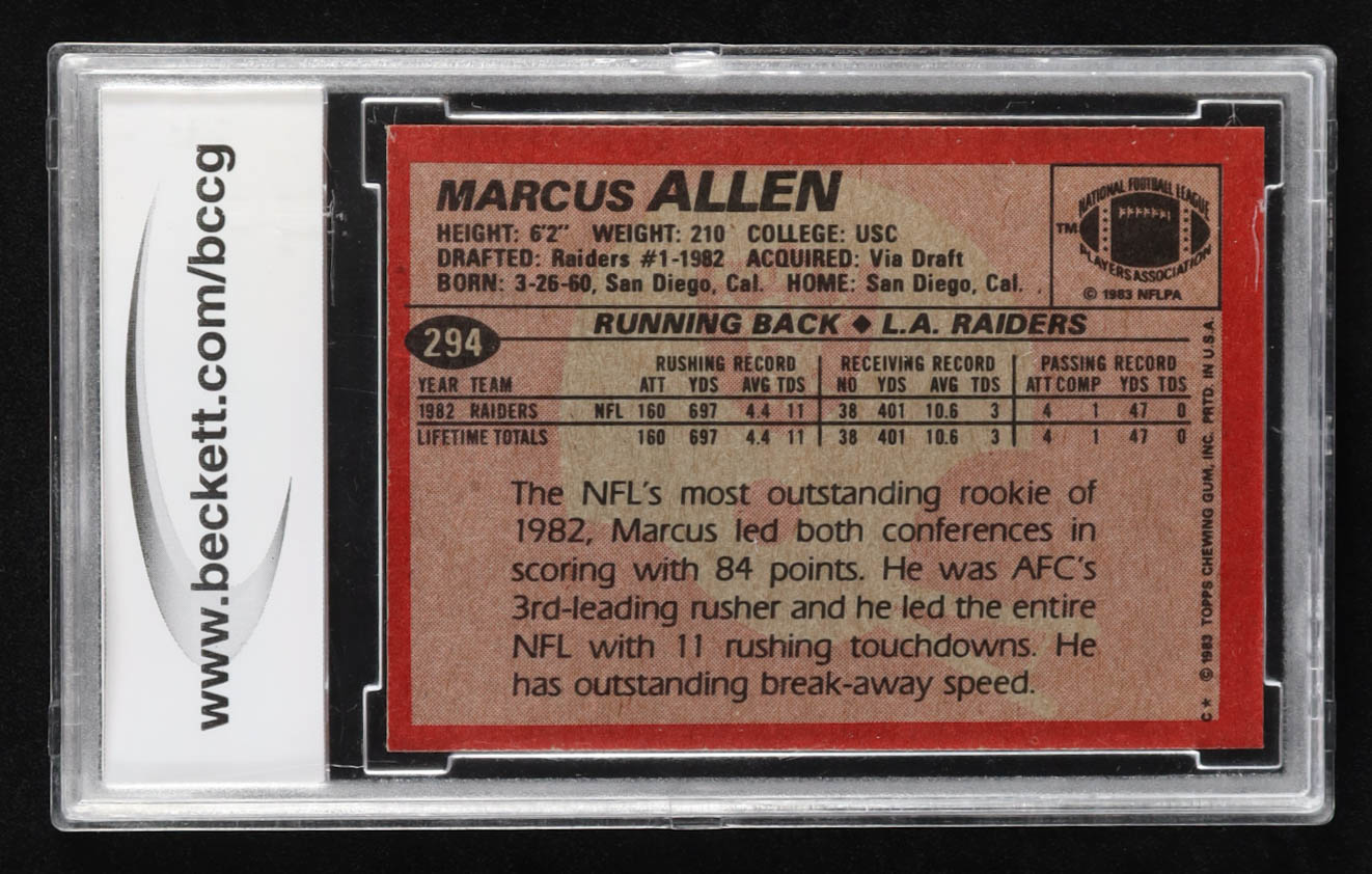 Marcus Allen 1983 Topps #294 DP RC (BCCG 10) at PristineAuction.com Marcus Allen 1983 Topps #294 DP RC (BCCG 10) at PristineAuction.com