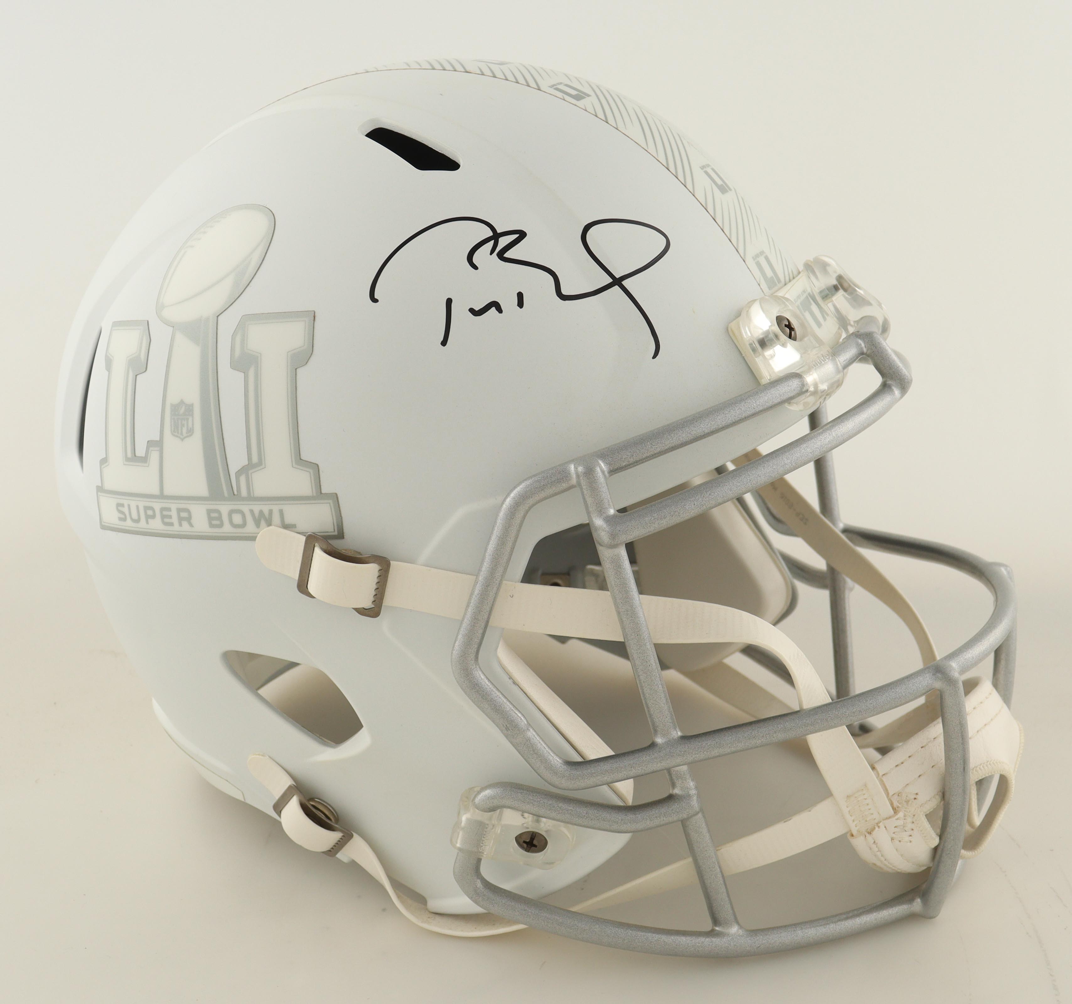 Tom Brady Signed LE Super Bowl LI Logo Full-Size Speed Helmet #1/12 (Steiner & GOAT) at PristineAuction.com Tom Brady Signed LE Super Bowl LI Logo Full-Size Speed Helmet #1/12 (Steiner & GOAT) at PristineAuction.com