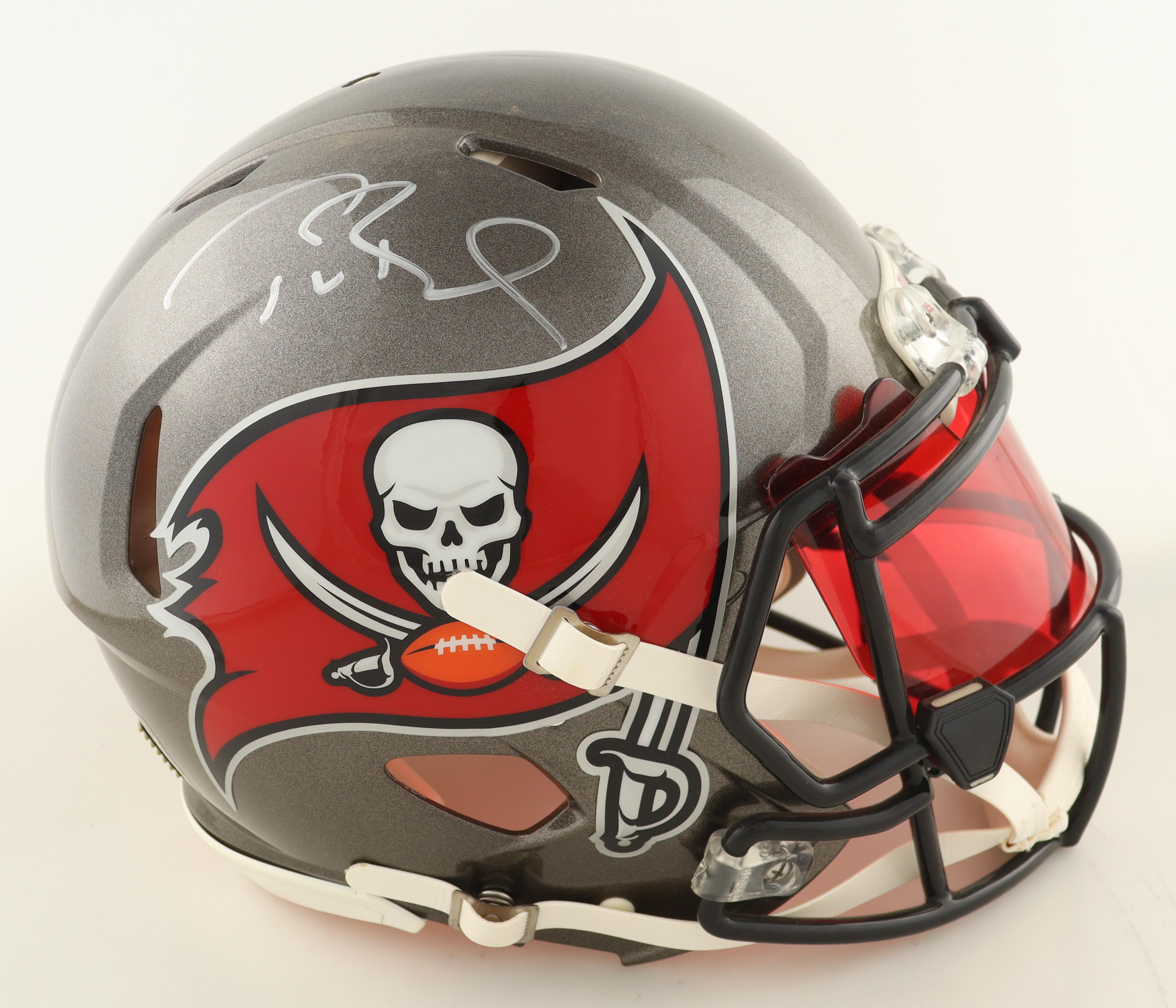Tom Brady Signed Buccaneers Full-Size Authentic On-Field Speed Helmet with Custom Visor & 3-D Bumpers (Fanatics & GOAT) at PristineAuction.com Tom Brady Signed Buccaneers Full-Size Authentic On-Field Speed Helmet with Custom Visor & 3-D Bumpers (Fanatics & GOAT) at PristineAuction.com