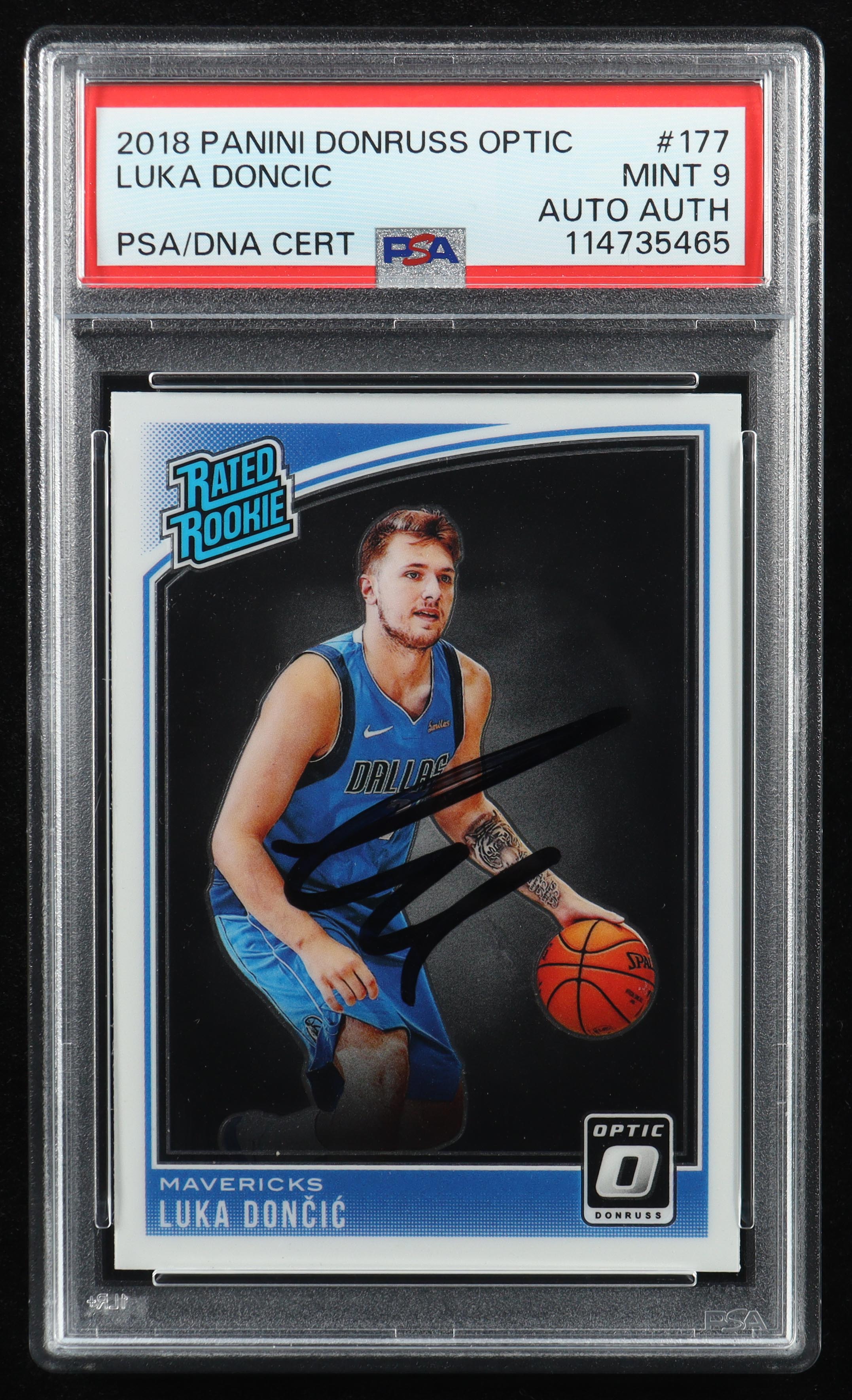Luka Doncic Signed 2018 Donruss Optic RR #177 RC (PSA 9) at PristineAuction.com Luka Doncic Signed 2018 Donruss Optic RR #177 RC (PSA 9) at PristineAuction.com