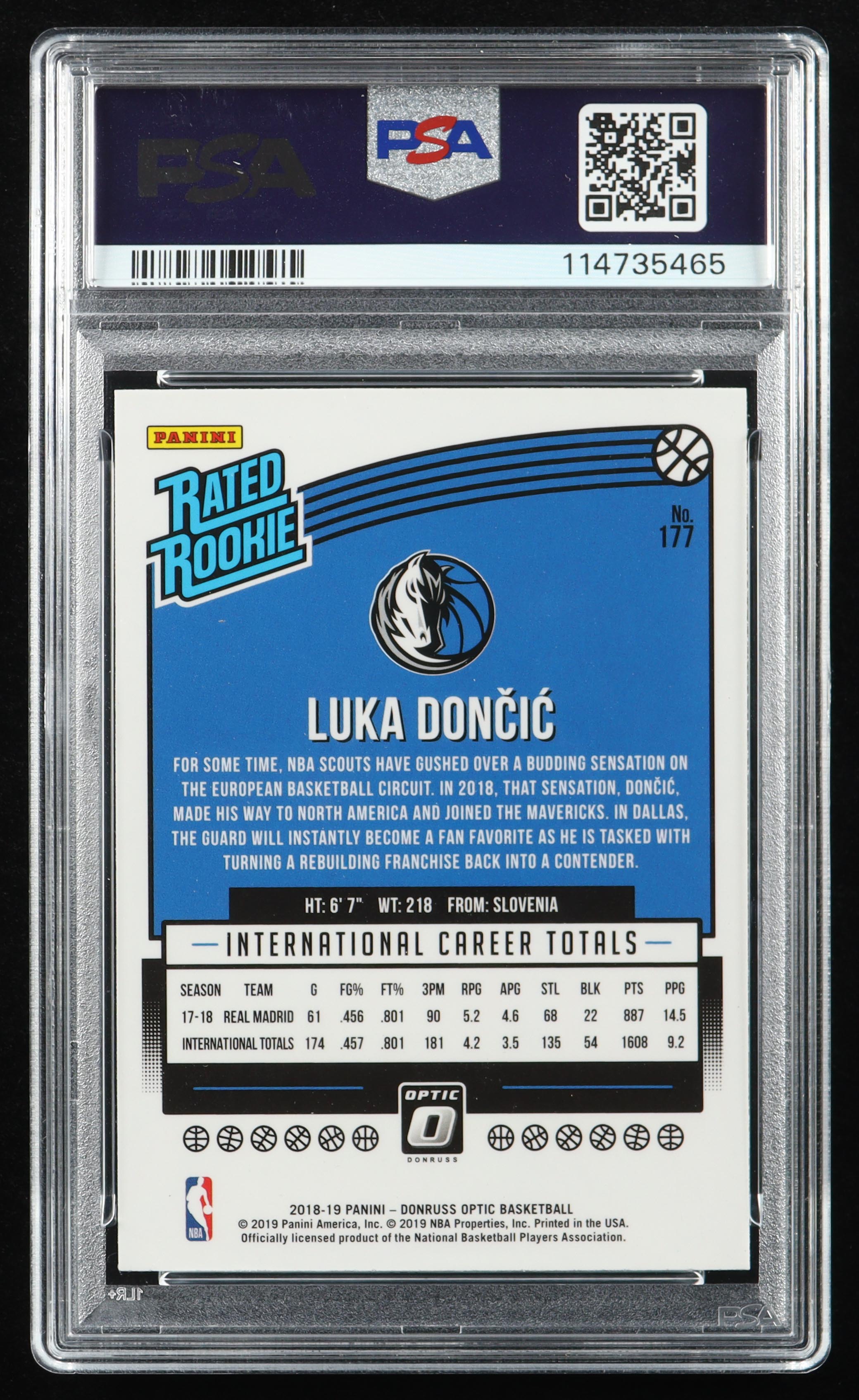 Luka Doncic Signed 2018 Donruss Optic RR #177 RC (PSA 9) at PristineAuction.com Luka Doncic Signed 2018 Donruss Optic RR #177 RC (PSA 9) at PristineAuction.com