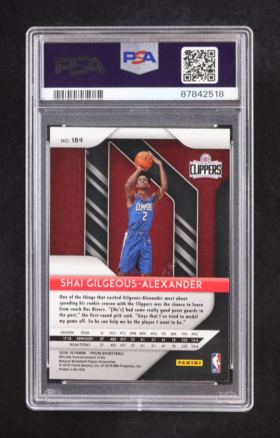 Shai Gilgeous-Alexander 2018-19 Panini Prizm #184 RC (PSA 9) at PristineAuction.com Shai Gilgeous-Alexander 2018-19 Panini Prizm #184 RC (PSA 9) at PristineAuction.com