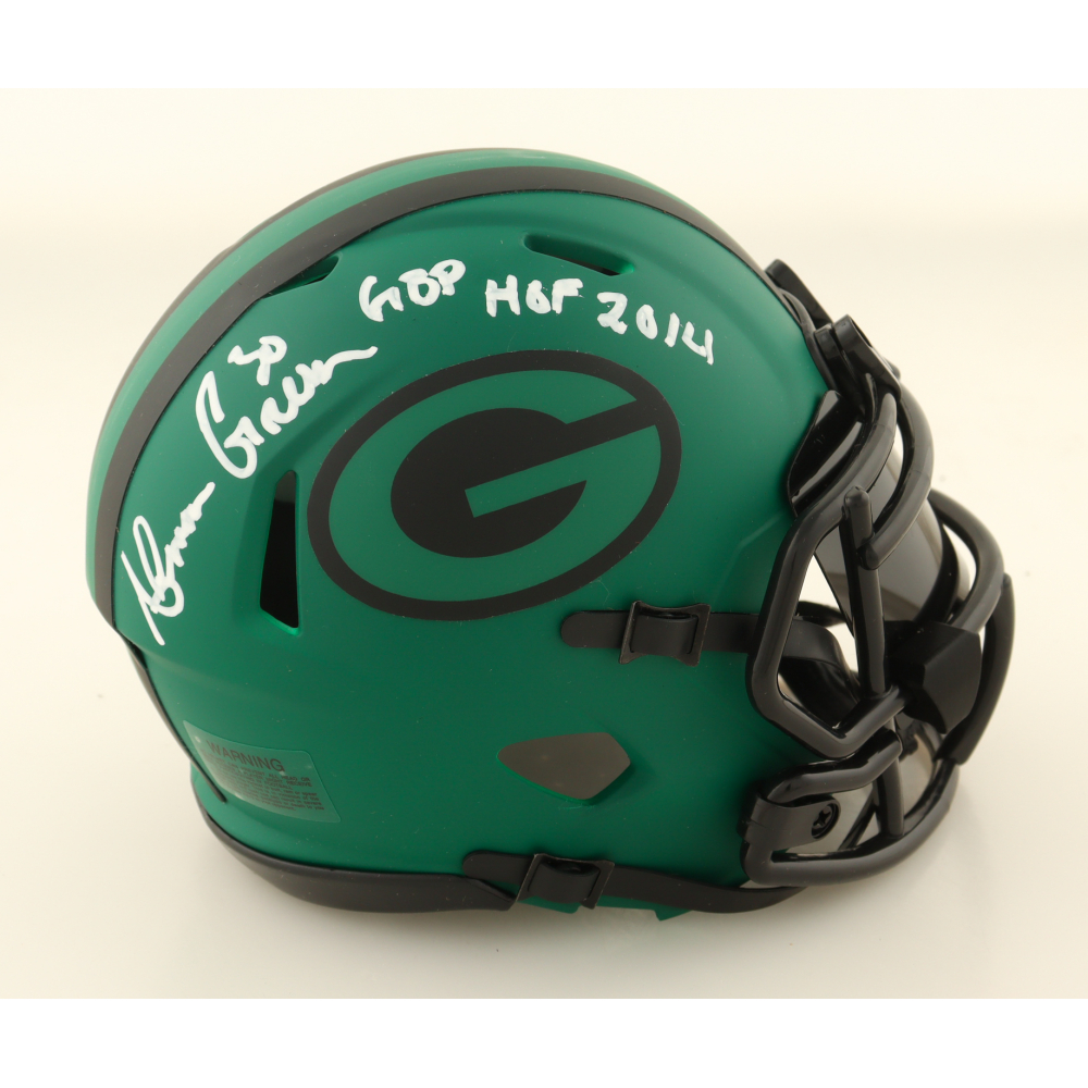 Ahman Green Signed Packers Rave Alternate Speed Mini Helmet With Visor Inscribed "GBP HOF 14" (JSA) at PristineAuction.com