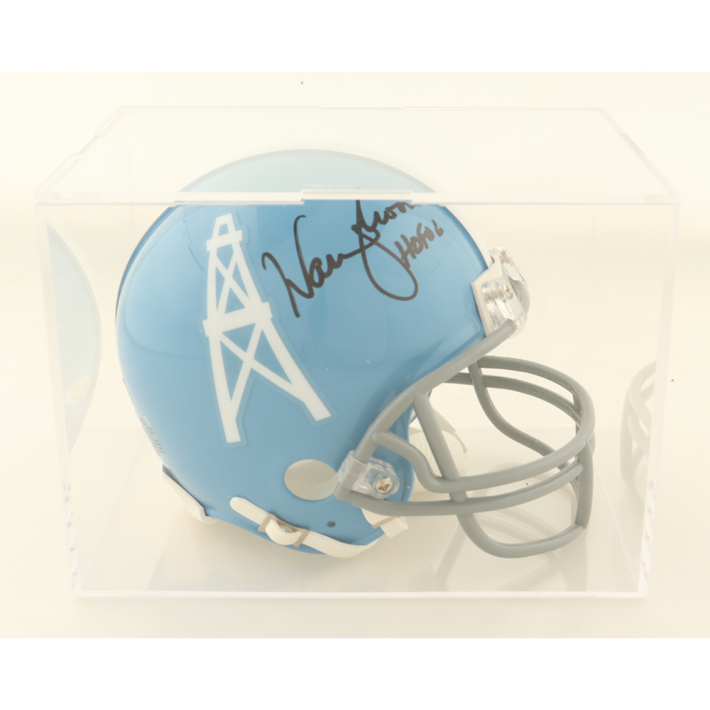 Warren Moon Signed Oilers Mini Helmet Inscribed "HOF 06" With Display Case (Mill Creek) at PristineAuction.com