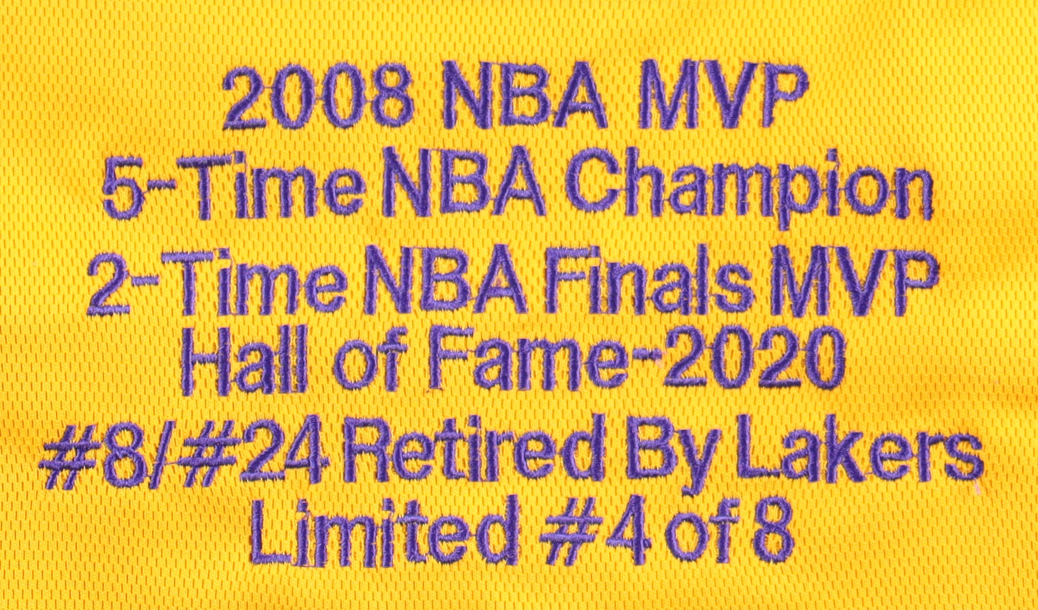 Kobe Bryant Signed LE 2000-01 Lakers Mitchell & Ness Jersey with NBA Finals Patch #4/8 (PSA & Beckett) at PristineAuction.com Kobe Bryant Signed LE 2000-01 Lakers Mitchell & Ness Jersey with NBA Finals Patch #4/8 (PSA & Beckett) at PristineAuction.com