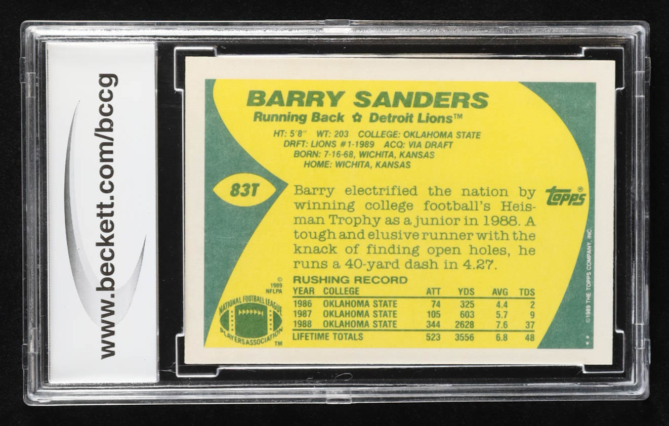 Barry Sanders 1989 Topps Traded #83T RC (BCCG 10) at PristineAuction.com Barry Sanders 1989 Topps Traded #83T RC (BCCG 10) at PristineAuction.com