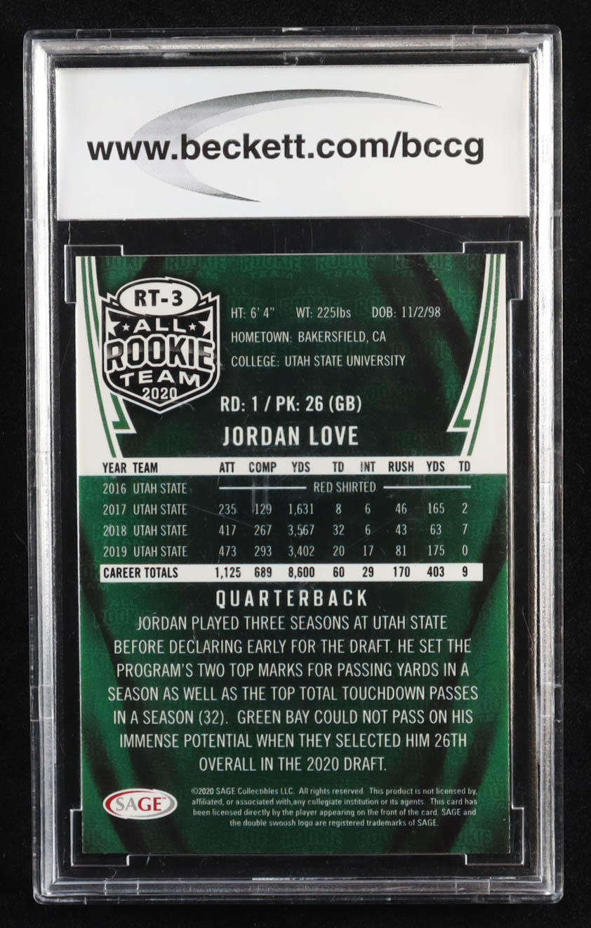 Jordan Love 2020 SAGE All Rookie Team #RT3 RC (BCCG 10) at PristineAuction.com Jordan Love 2020 SAGE All Rookie Team #RT3 RC (BCCG 10) at PristineAuction.com