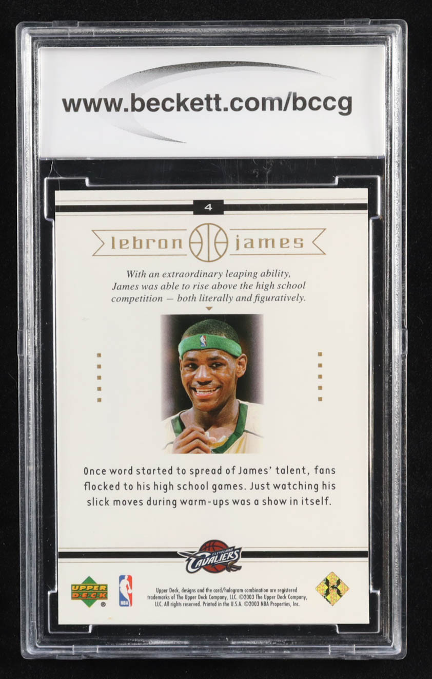 LeBron James 2003 Upper Deck LeBron James Box Set #4 RC / Center of Attention (BCCG 10) at PristineAuction.com LeBron James 2003 Upper Deck LeBron James Box Set #4 RC / Center of Attention (BCCG 10) at PristineAuction.com