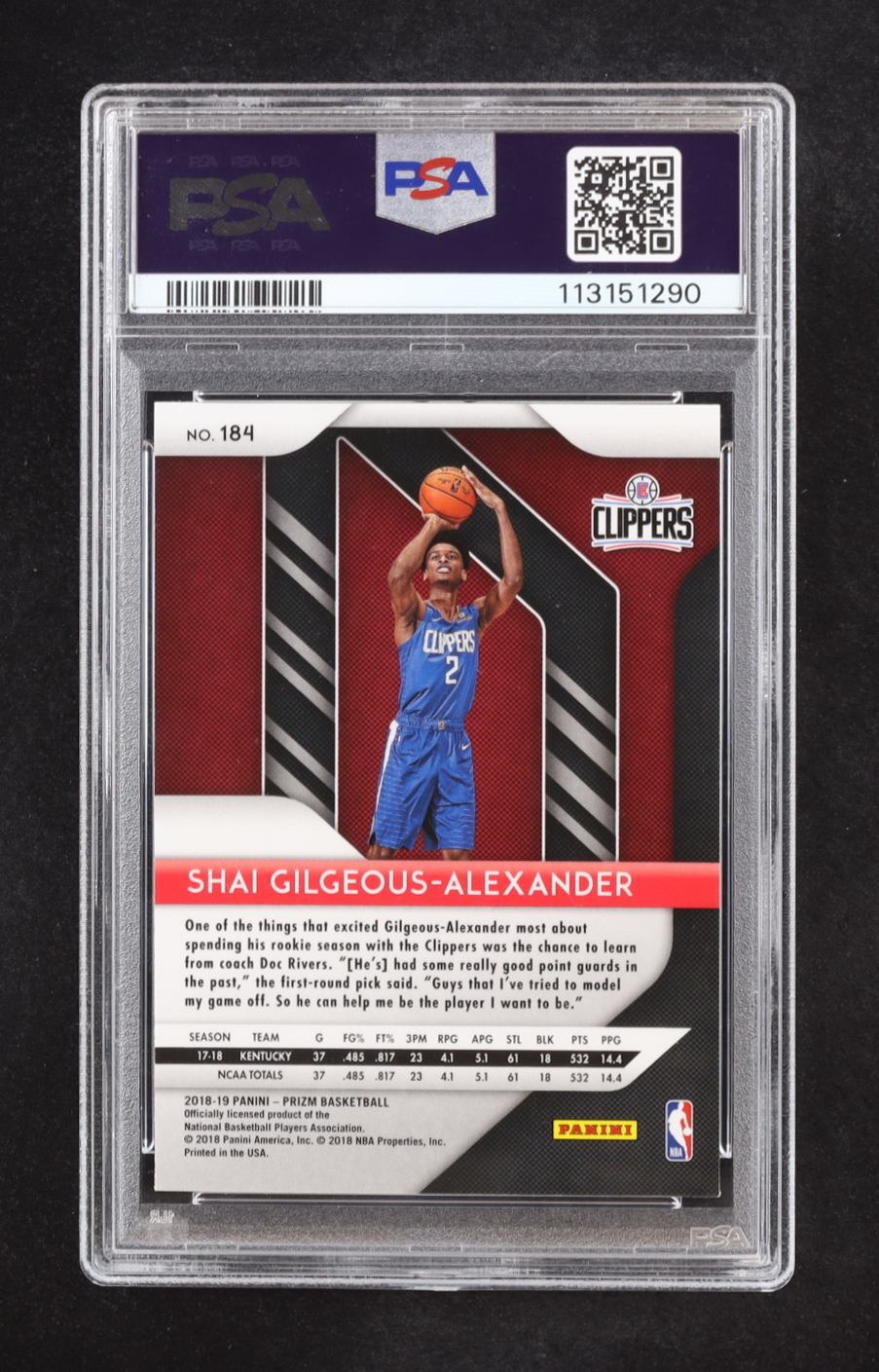 Shai Gilgeous-Alexander 2018-19 Panini Prizm #184 RC (PSA 10) at PristineAuction.com Shai Gilgeous-Alexander 2018-19 Panini Prizm #184 RC (PSA 10) at PristineAuction.com