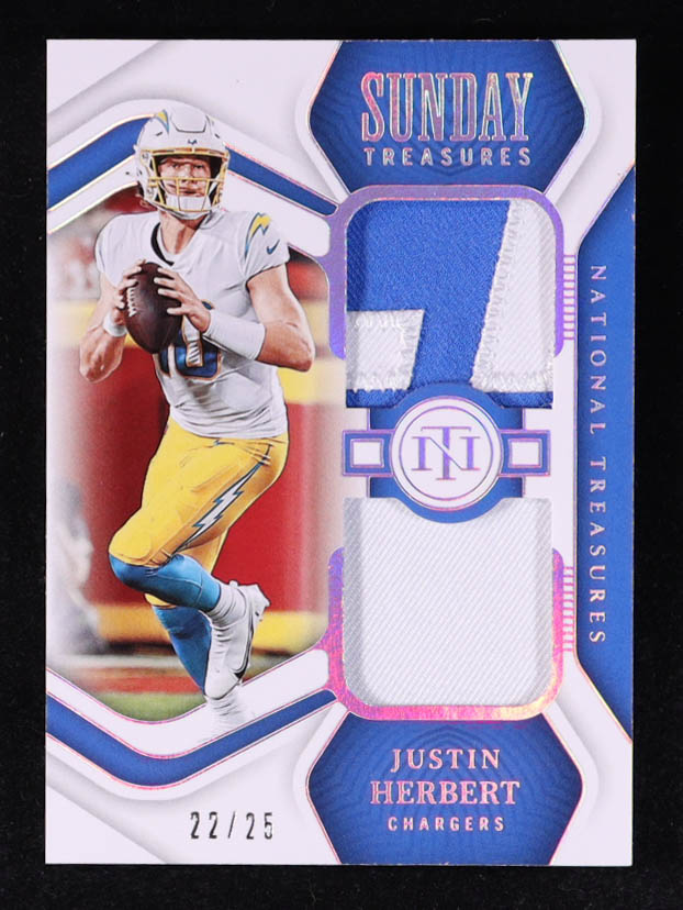 Justin Herbert 2022 Panini National Treasures Sunday Treasures Materials Prime Holo Silver #18 #22/25 at PristineAuction.com Justin Herbert 2022 Panini National Treasures Sunday Treasures Materials Prime Holo Silver #18 #22/25 at PristineAuction.com