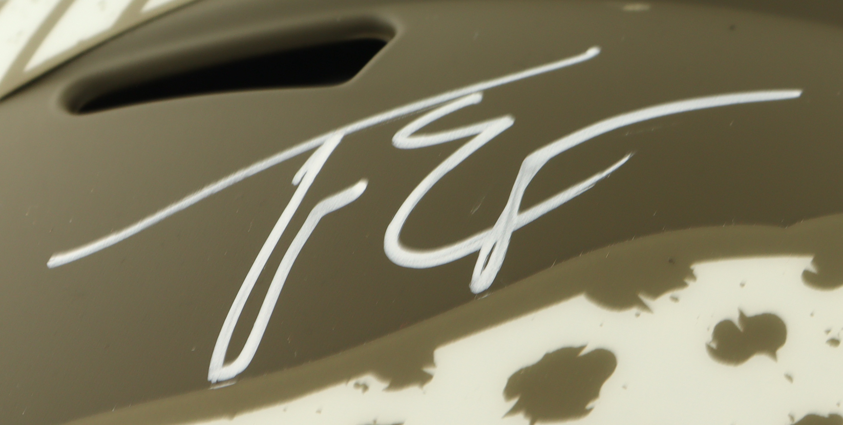 Travis Etienne Jr. Signed Jaguars Full-Size Authentic On-Field Salute To Service Alternate Speed Helmet (JSA) at PristineAuction.com Travis Etienne Jr. Signed Jaguars Full-Size Authentic On-Field Salute To Service Alternate Speed Helmet (JSA) at PristineAuction.com