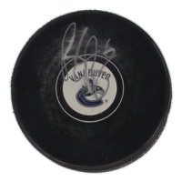 Brock Boeser Signed Canucks Logo Hockey Puck (Fanatics) at PristineAuction.com