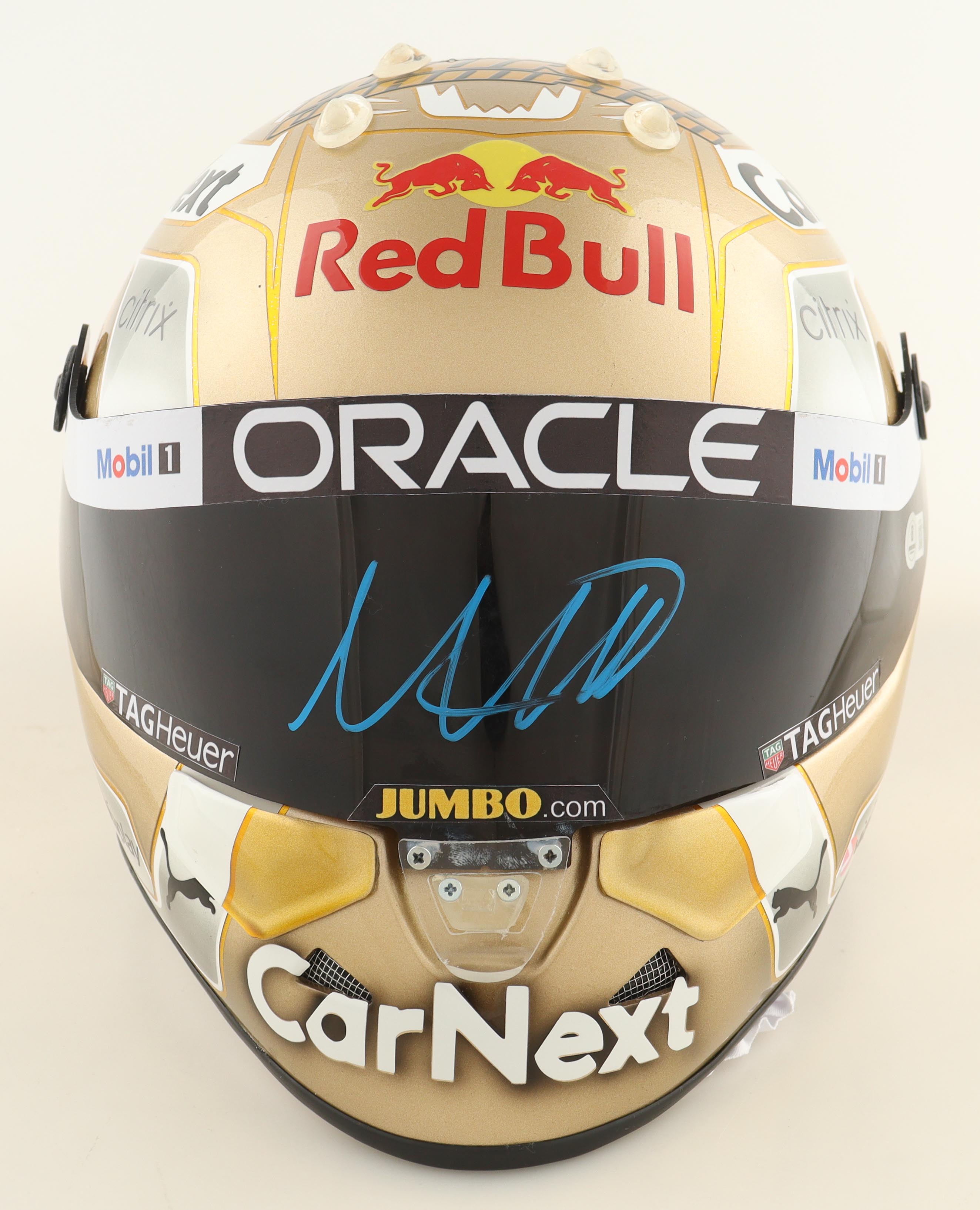 Max Verstappen Signed Red Bull Championship Full-Size 1:1 Scale Chrome Racing Helmet (Beckett) at PristineAuction.com Max Verstappen Signed Red Bull Championship Full-Size 1:1 Scale Chrome Racing Helmet (Beckett) at PristineAuction.com