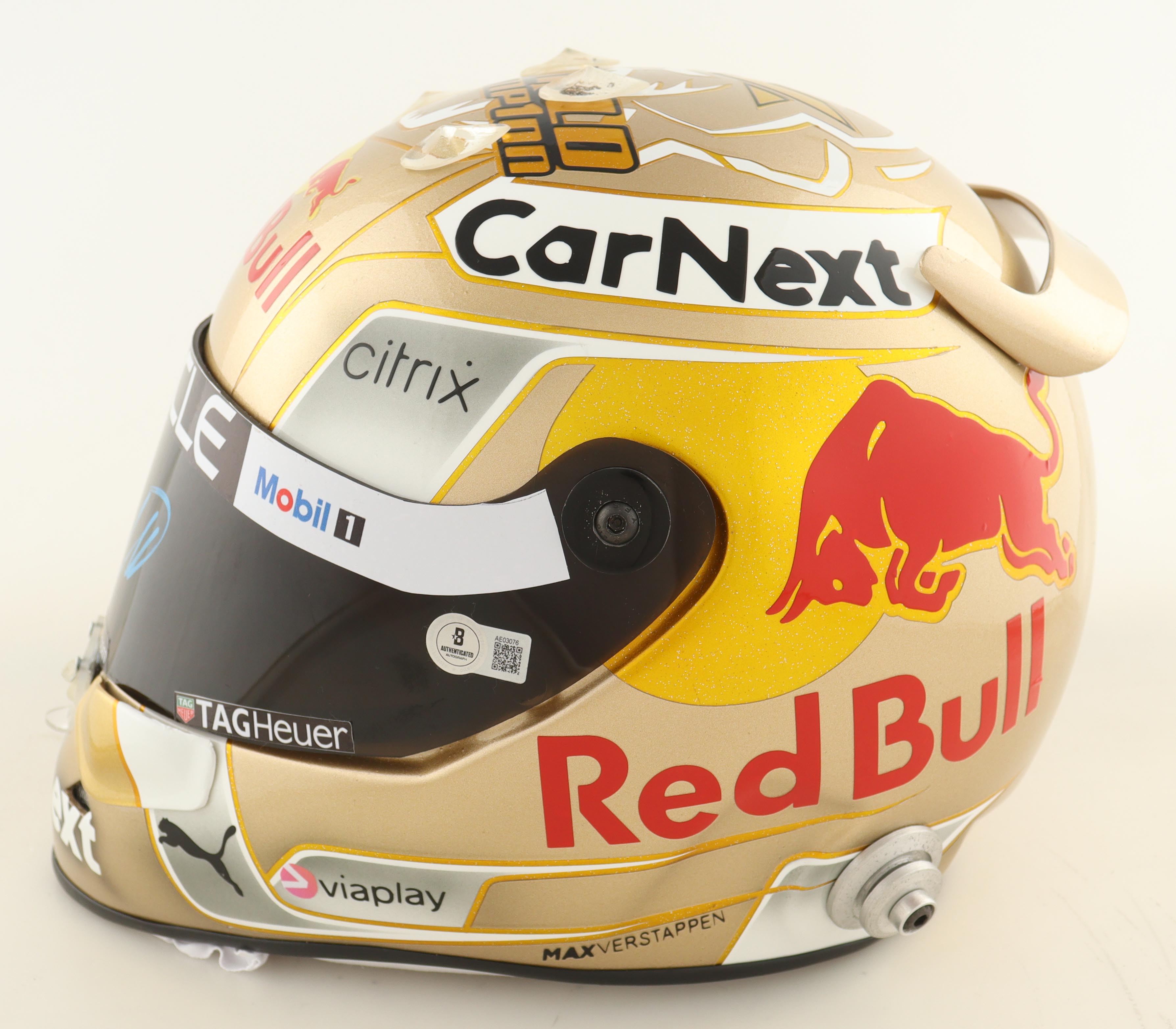 Max Verstappen Signed Red Bull Championship Full-Size 1:1 Scale Chrome Racing Helmet (Beckett) at PristineAuction.com Max Verstappen Signed Red Bull Championship Full-Size 1:1 Scale Chrome Racing Helmet (Beckett) at PristineAuction.com