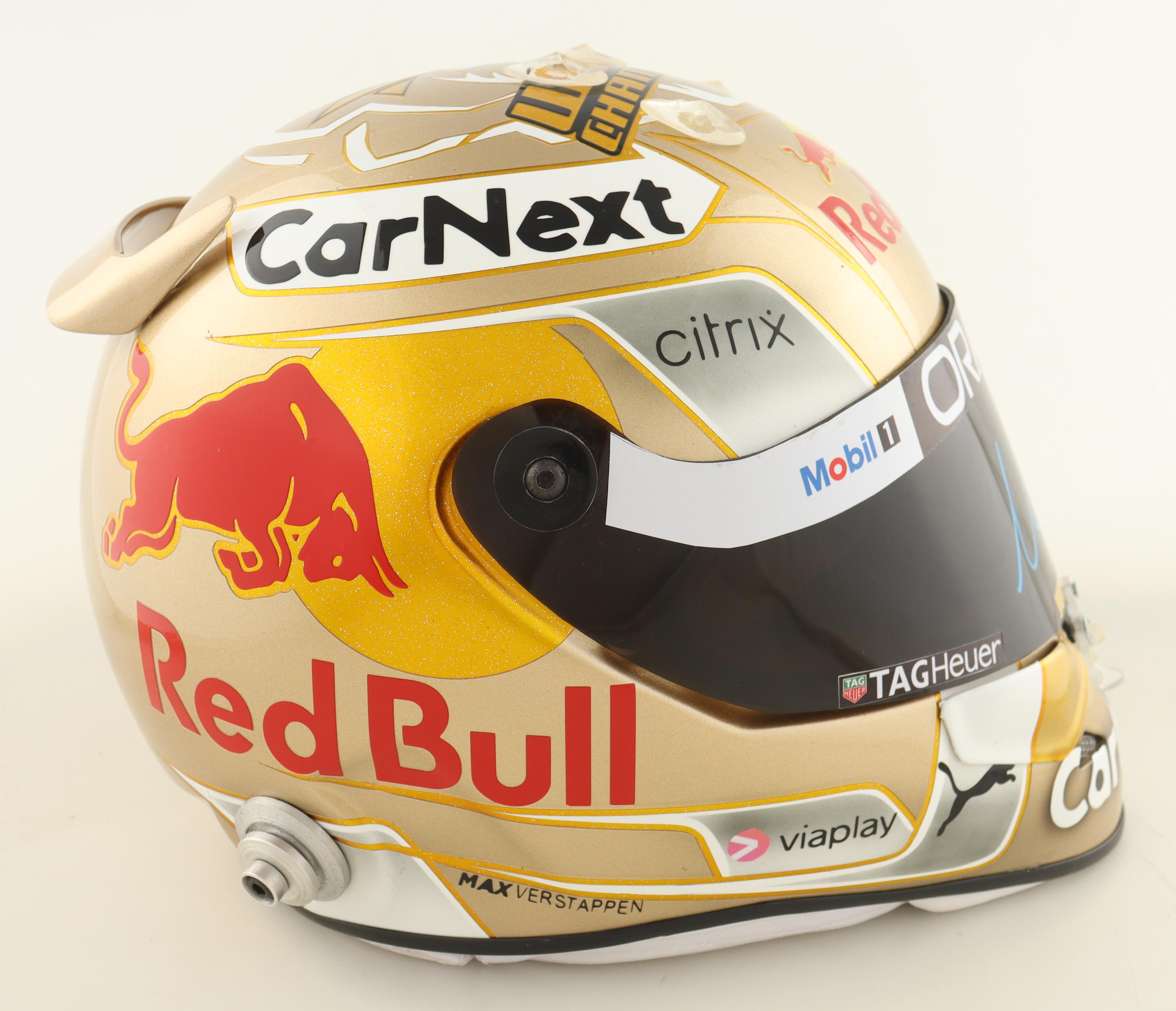 Max Verstappen Signed Red Bull Championship Full-Size 1:1 Scale Chrome Racing Helmet (Beckett) at PristineAuction.com Max Verstappen Signed Red Bull Championship Full-Size 1:1 Scale Chrome Racing Helmet (Beckett) at PristineAuction.com