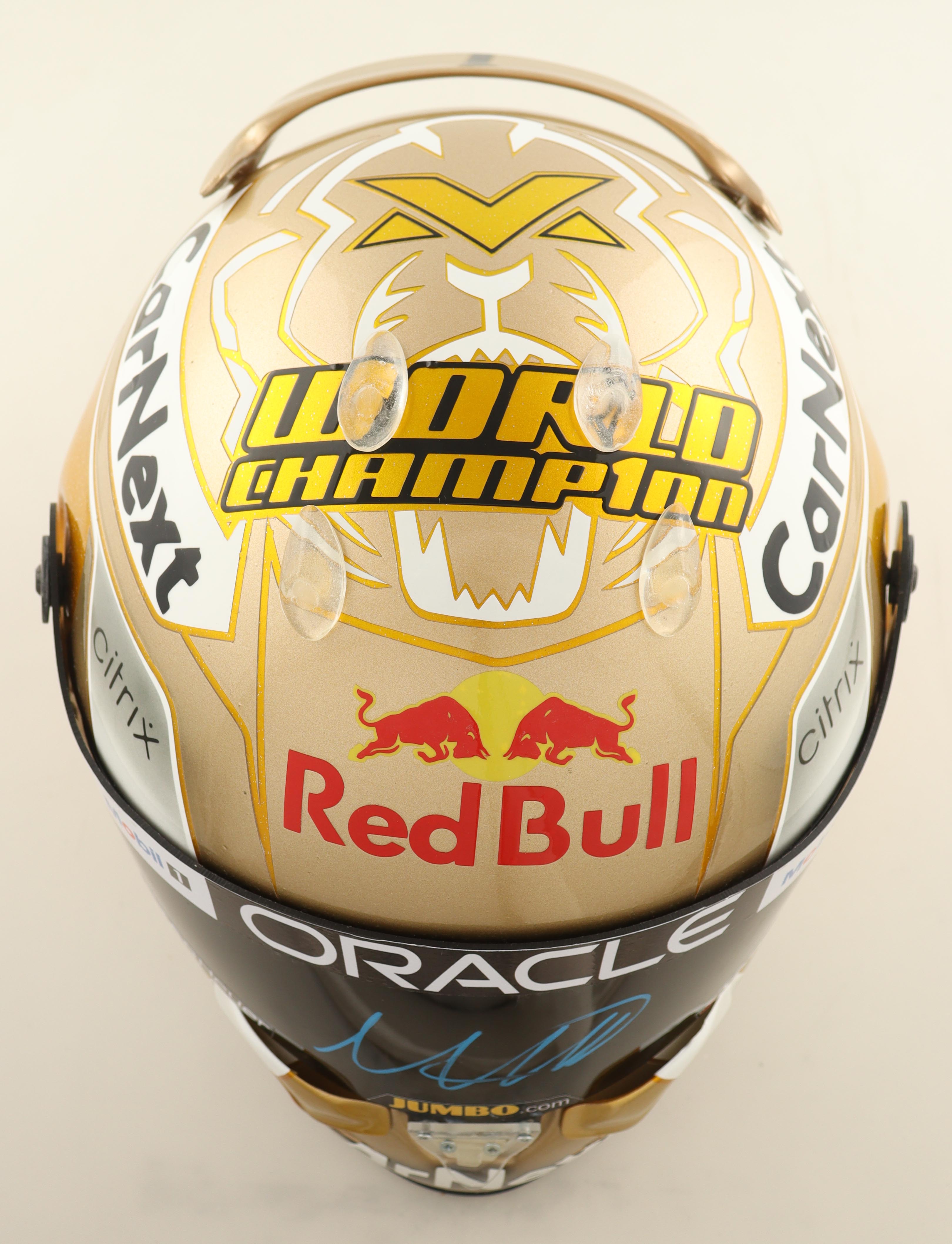 Max Verstappen Signed Red Bull Championship Full-Size 1:1 Scale Chrome Racing Helmet (Beckett) at PristineAuction.com Max Verstappen Signed Red Bull Championship Full-Size 1:1 Scale Chrome Racing Helmet (Beckett) at PristineAuction.com