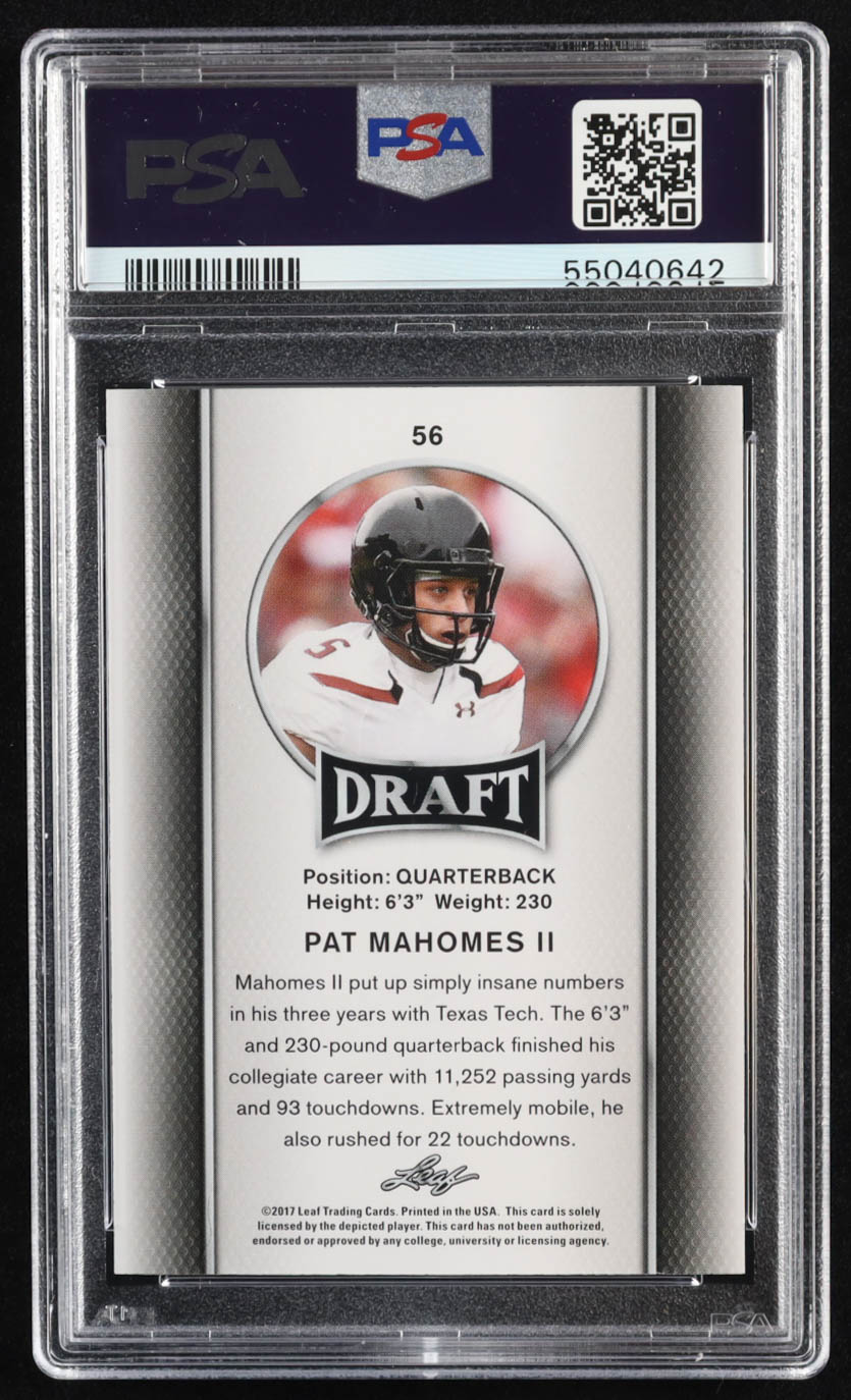 Patrick Mahomes II 2017 Leaf Draft #56 RC (PSA 10) at PristineAuction.com Patrick Mahomes II 2017 Leaf Draft #56 RC (PSA 10) at PristineAuction.com