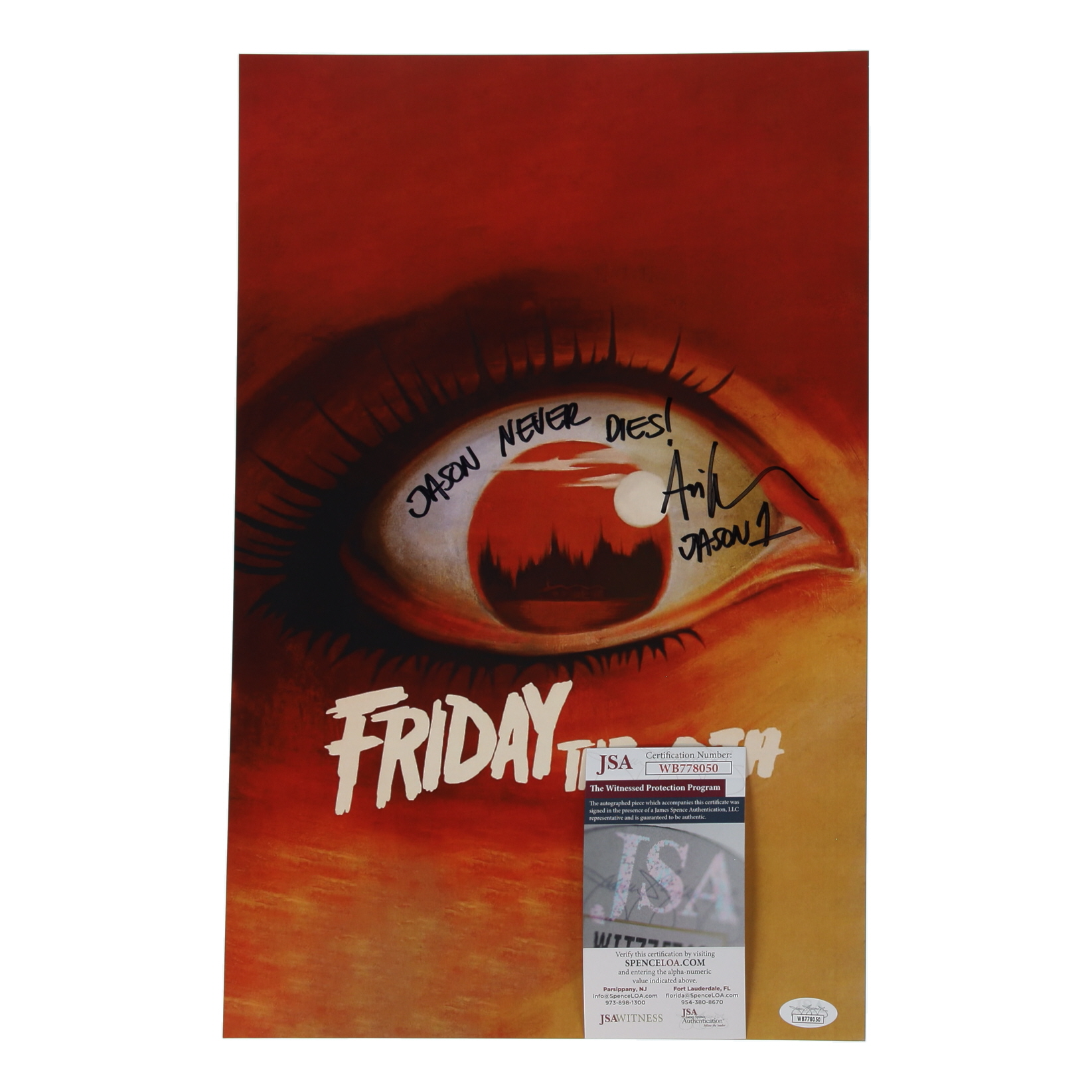 Ari Lehman Signed "Friday the 13th" 11x17 Photo Inscribed "Jason Never Dies!" & "Jason 1" (JSA) at PristineAuction.com Ari Lehman Signed "Friday the 13th" 11x17 Photo Inscribed "Jason Never Dies!" & "Jason 1" (JSA) at PristineAuction.com