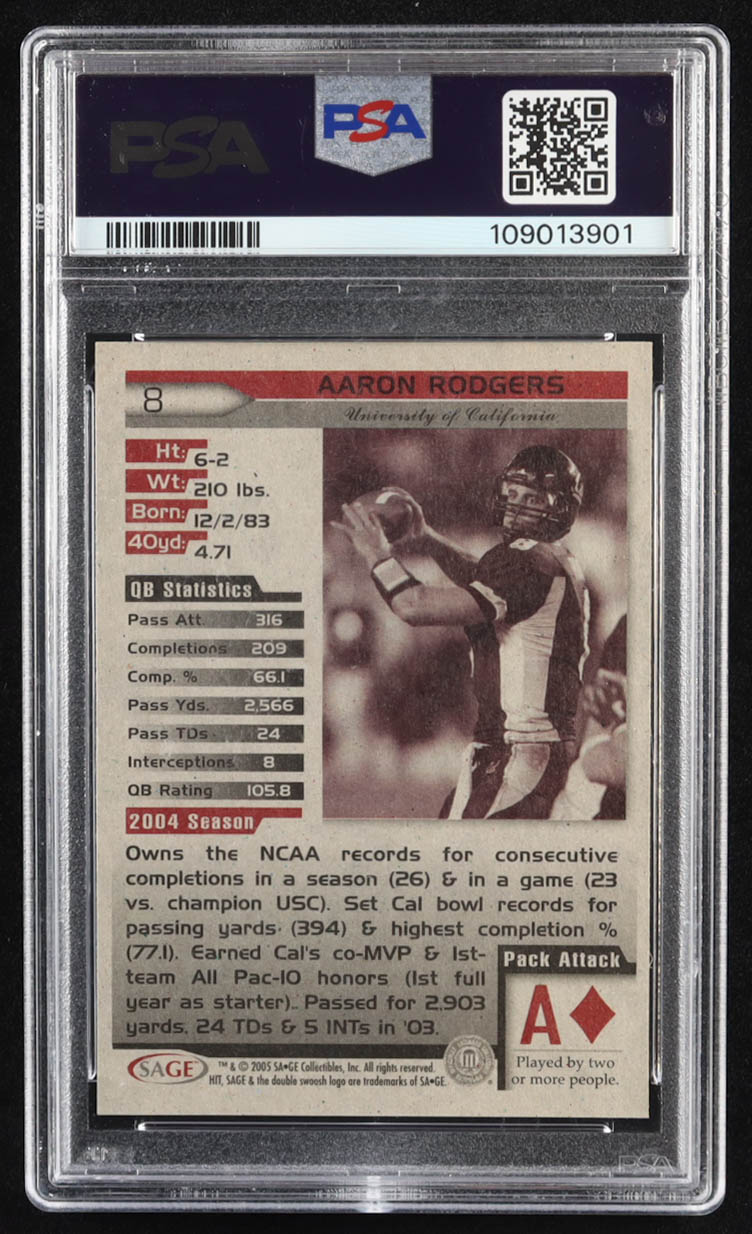 Aaron Rodgers 2005 SAGE HIT #8 RC (PSA 10) at PristineAuction.com Aaron Rodgers 2005 SAGE HIT #8 RC (PSA 10) at PristineAuction.com