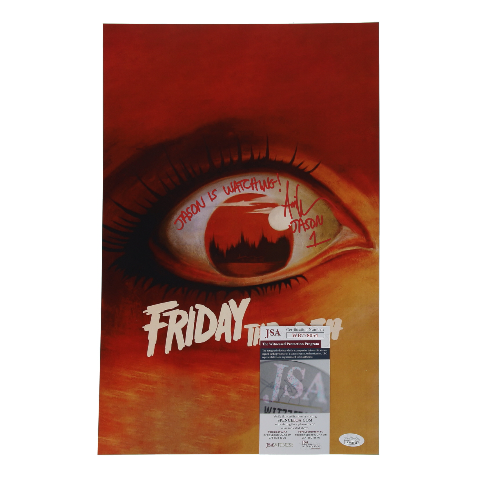 Ari Lehman Signed "Friday the 13th" 11x17 Photo Inscribed "Jason is Watching!" & "Jason 1" (JSA) at PristineAuction.com Ari Lehman Signed "Friday the 13th" 11x17 Photo Inscribed "Jason is Watching!" & "Jason 1" (JSA) at PristineAuction.com