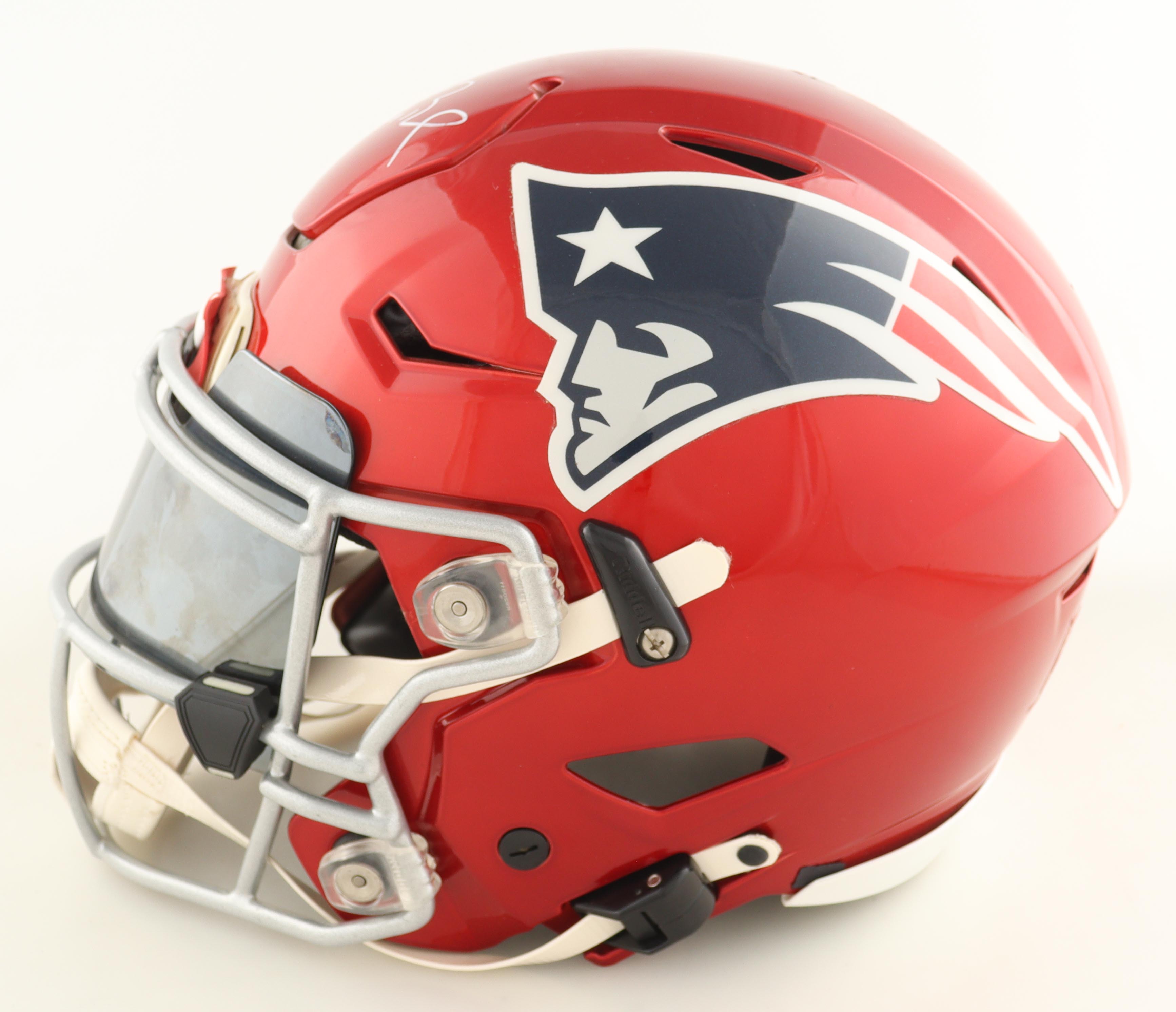 Tom Brady Signed Patriots Full-Size Authentic On-Field Flash Alternate Speedflex Helmet with Custom Visor & 3-D Bumpers (Fanatics & GOAT) at PristineAuction.com Tom Brady Signed Patriots Full-Size Authentic On-Field Flash Alternate Speedflex Helmet with Custom Visor & 3-D Bumpers (Fanatics & GOAT) at PristineAuction.com