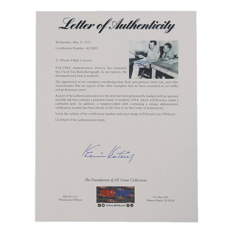 Dutch Van Kirk Signed 8x10 Photo (PSA) WWII Enola Gay Navigator at PristineAuction.com Dutch Van Kirk Signed 8x10 Photo (PSA) WWII Enola Gay Navigator at PristineAuction.com